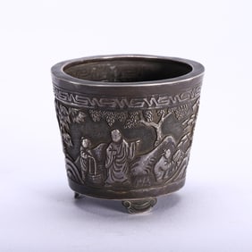 A SILVER FIGURAL STORY INCENSE BURNER