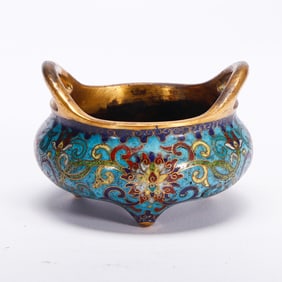 A CLOISONNE ENAMEL TRIPOD CENSER