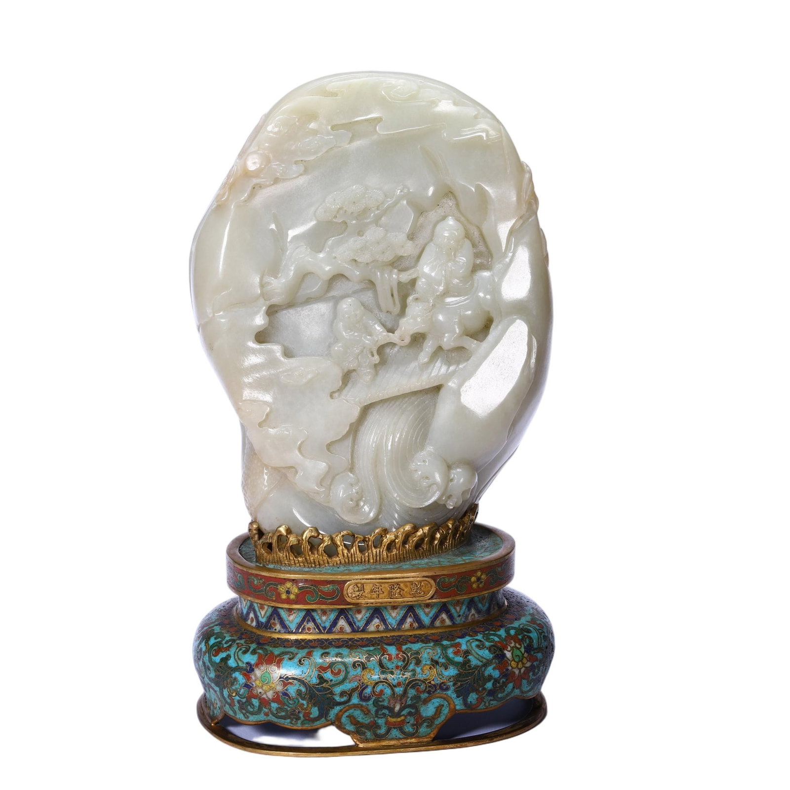 A WHITE JADE INLAID CLOISONNE ENAMEL DECORATION (1 of 9)