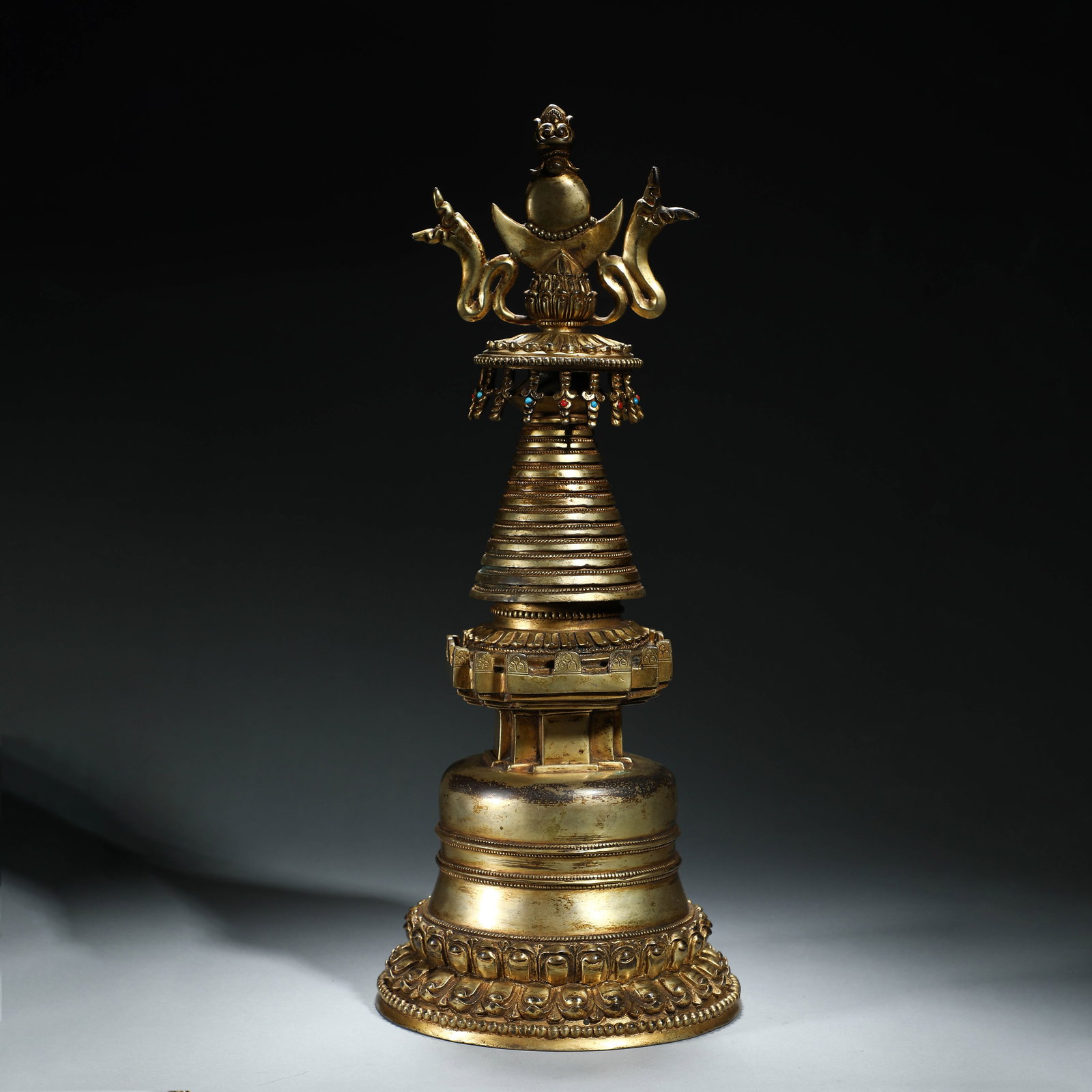 A TIBETAN BRONZE-GILT STUPA (1 of 6)