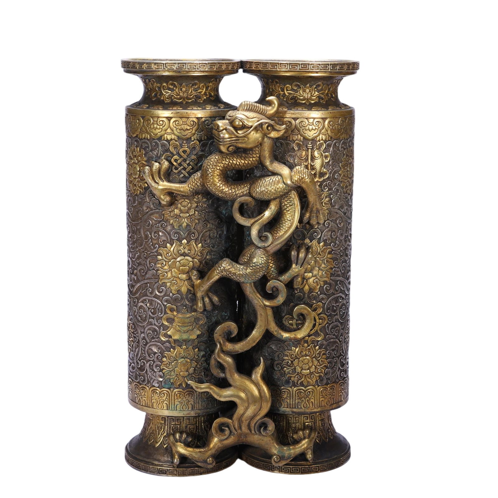 A BRONZE-GILT CONJOINDED DRAGON VESSEL (1 of 9)