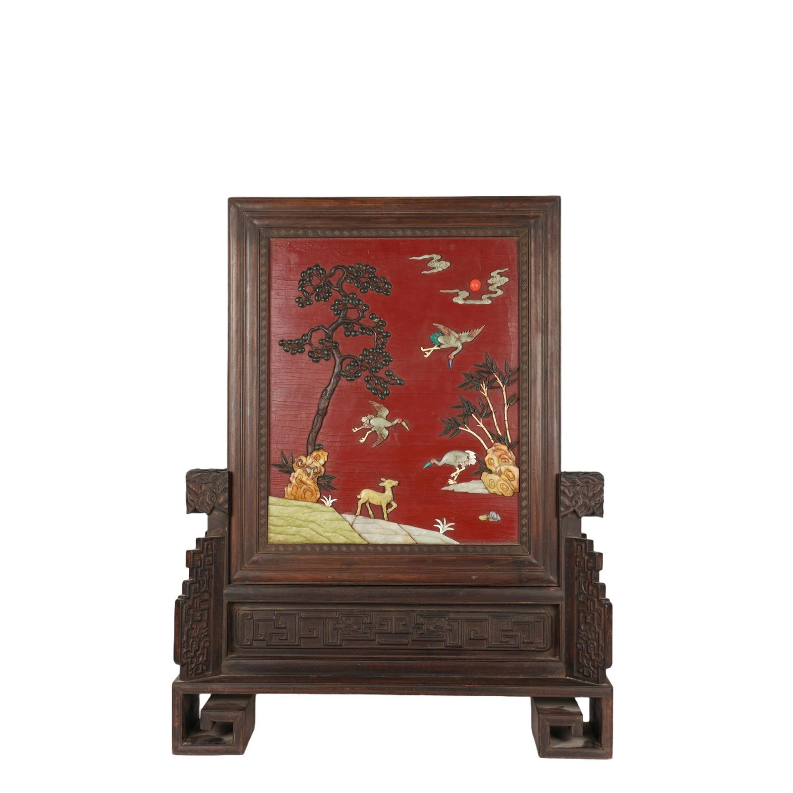 A HARDSTONES INLAID LACQUER TABLE SCREEN (1 of 10)