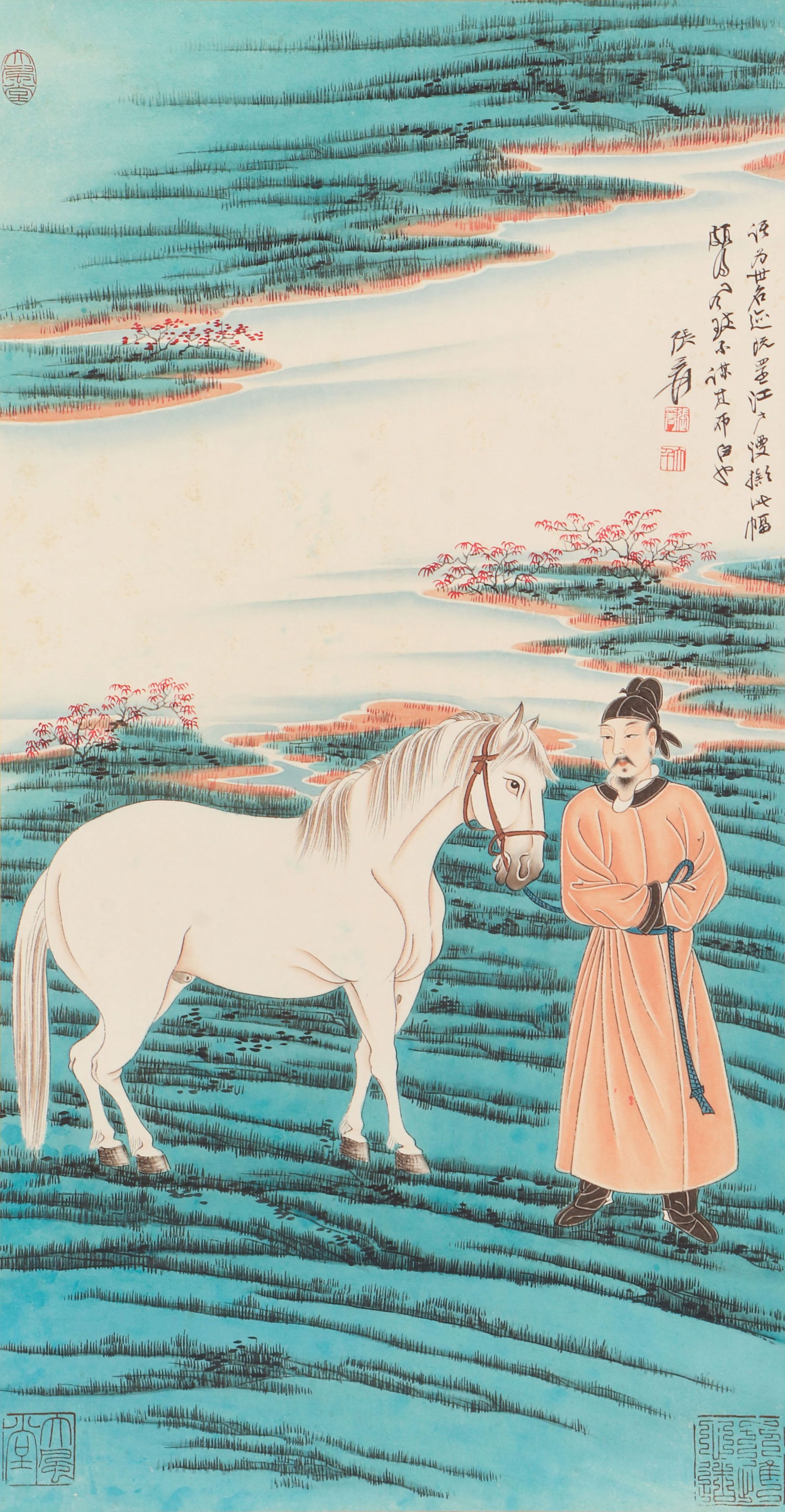 A CHINESE PAINTING OF HORSE AND GROOM SIGNED ZHANG DAQIAN (1 of 5)