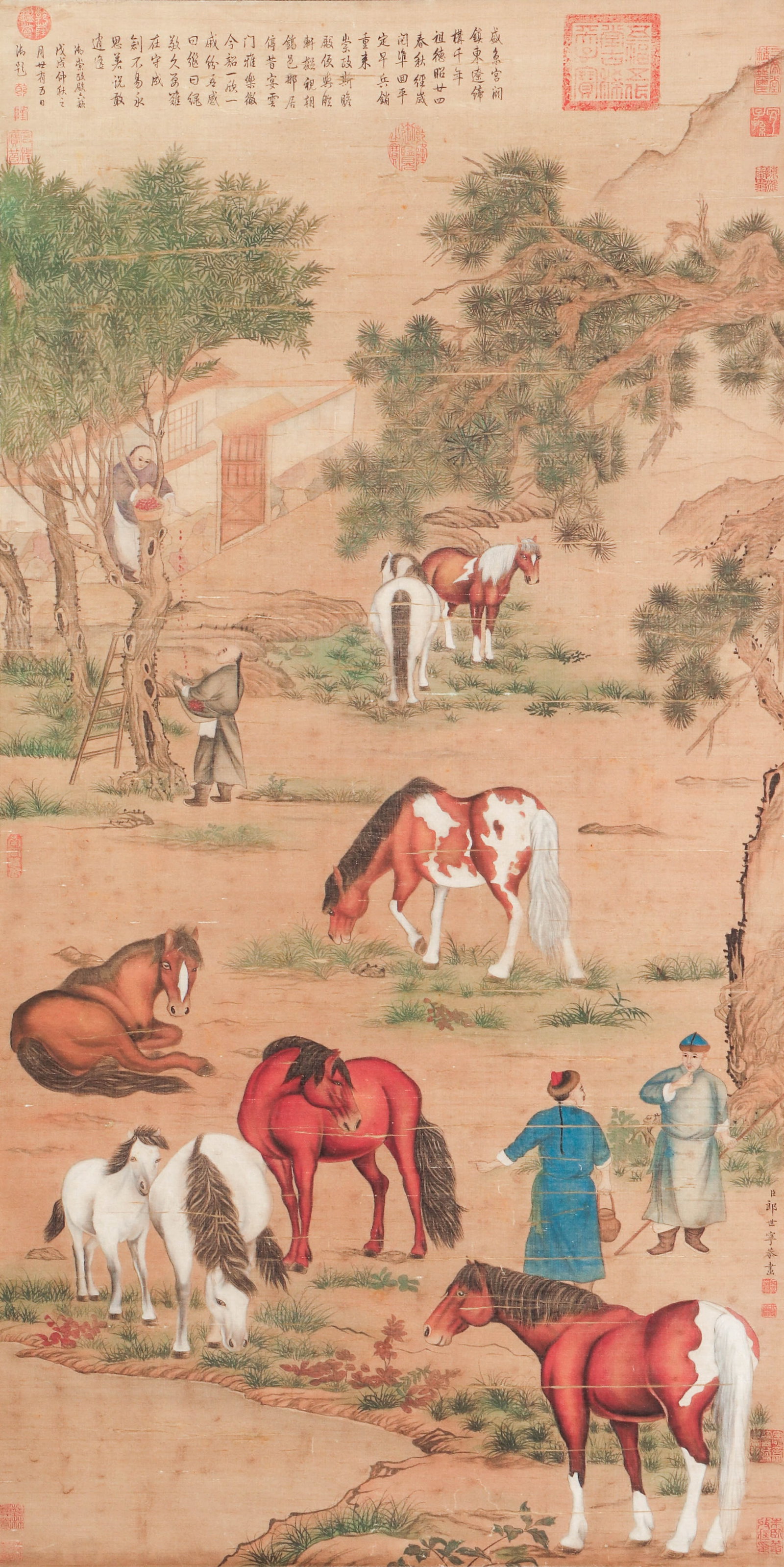 A CHINESE PAINTING OF HORSES SIGNED LANG SHINING (1 of 7)