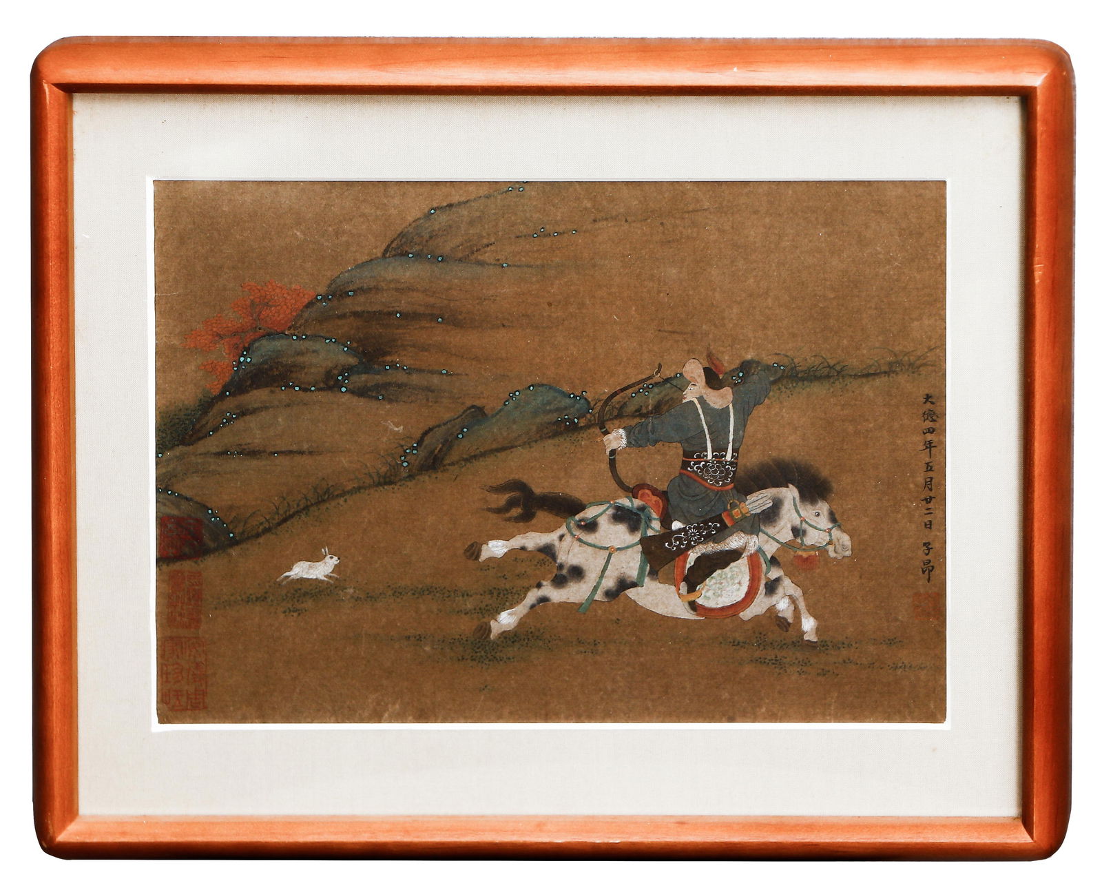 A CHINESE PAINTING OF HUNTING SCENE SIGNED ZHAO MENGFU (1 of 3)