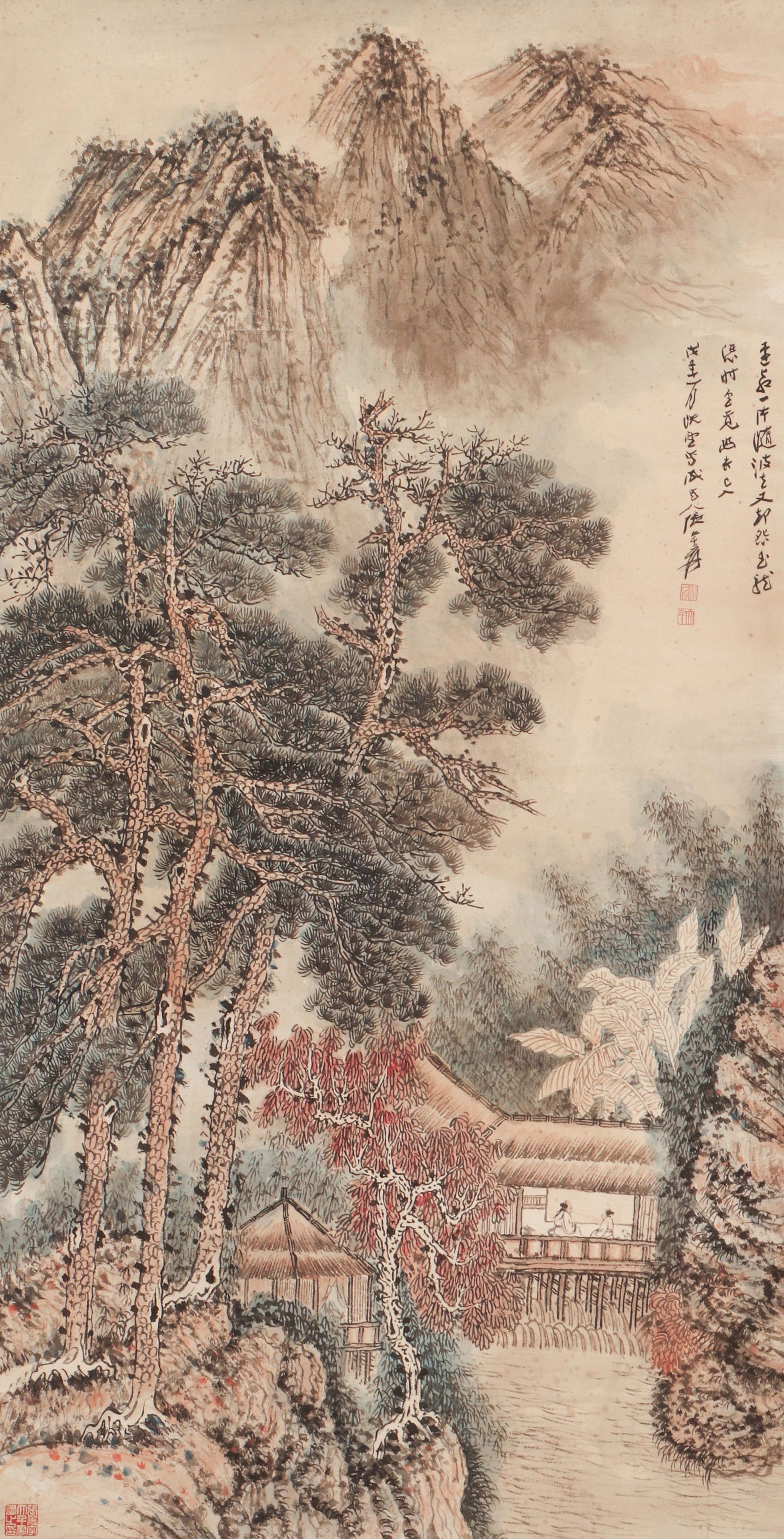 A CHINESE PAINTING OF HUT IN WOOD SIGNED ZHANG DAQIAN (1 of 7)