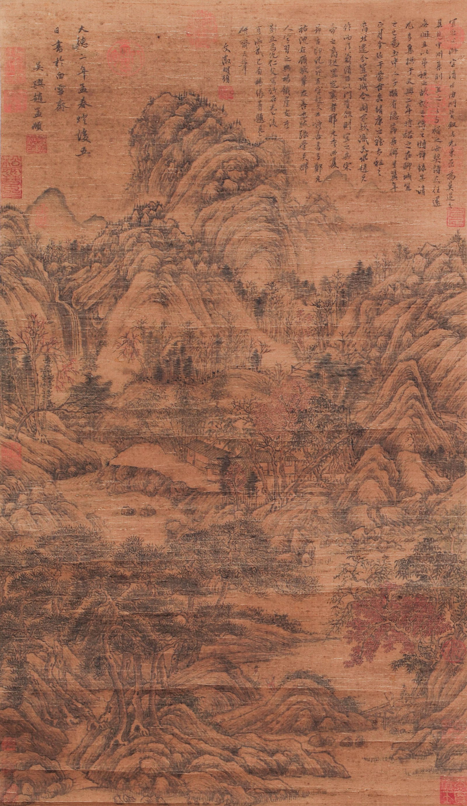 A CHINESE PAINTING OF OVERLOOKING LANDSCAPE SIGNED ZHAO MENGFU (1 of 8)
