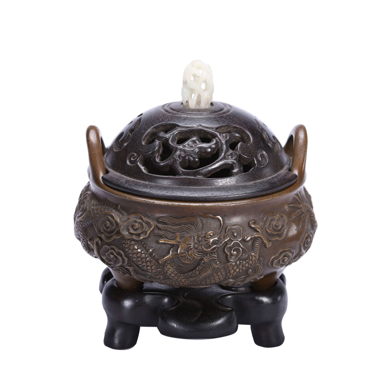 A BRONZE DRAGON TRIPOD CENSER (1 of 9)
