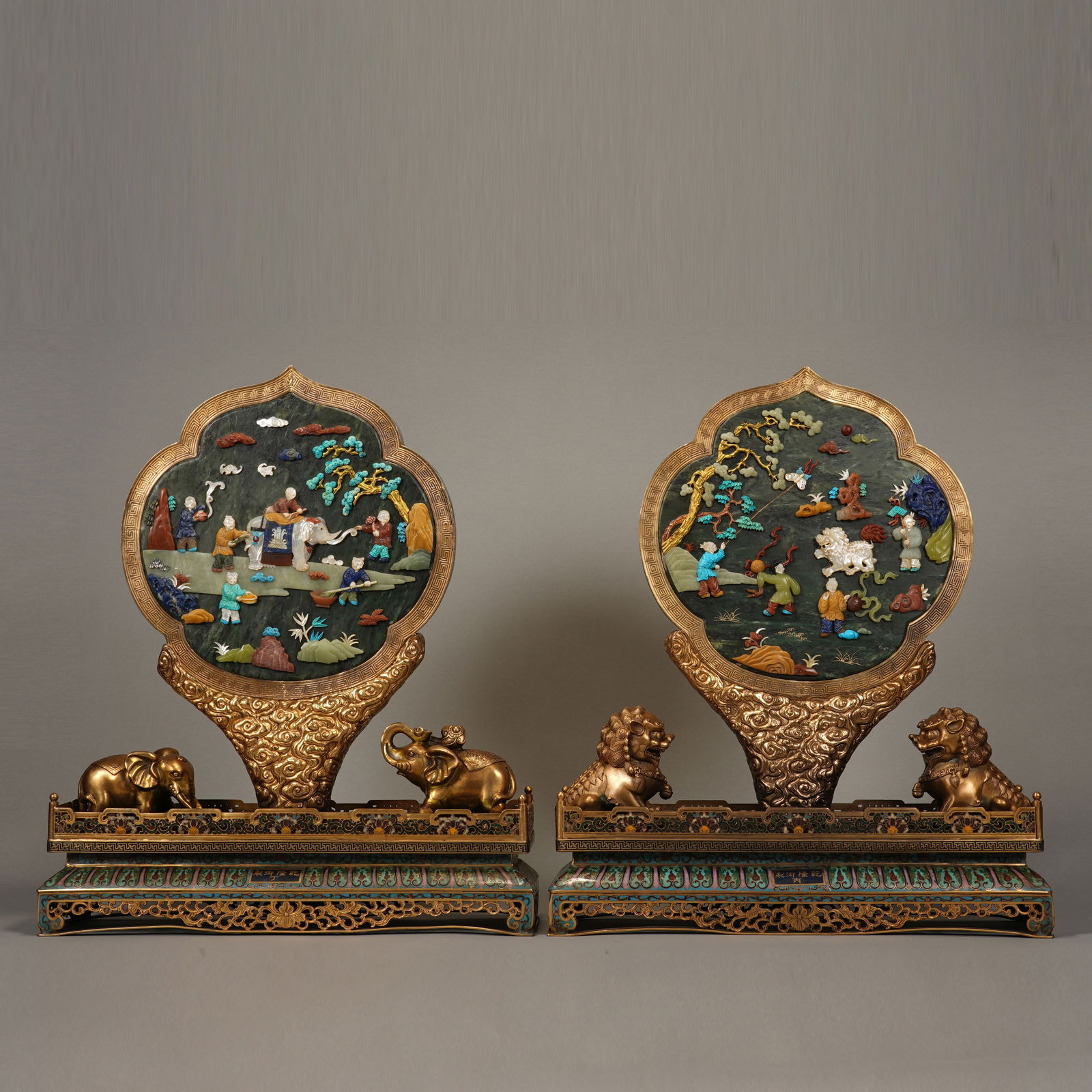 PAIR HARDSTONES INLAID JADE TABLE SCREENS (1 of 17)