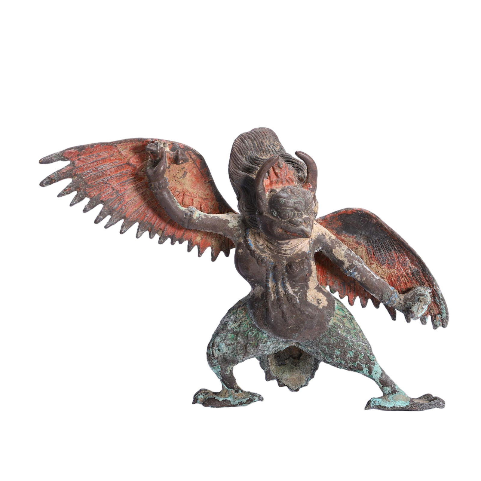 A POLYCHROME PAINTED BRONZE GOD OF THUNDER (1 of 9)