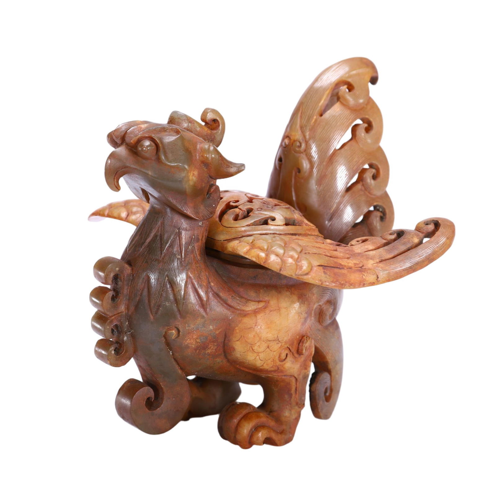 A CHINESE ARCHAISTIC CARVED JADE MYTHICAL BIRD (1 of 9)