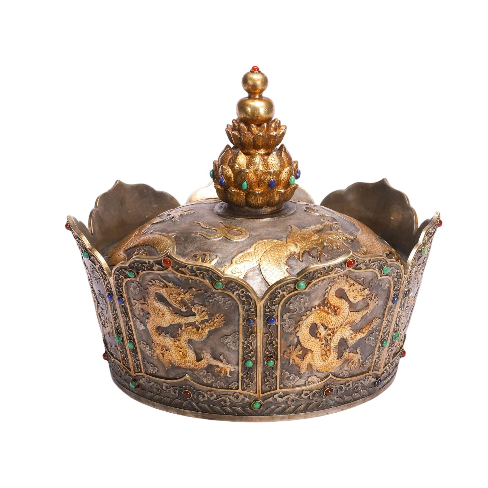 A HARDSTONES INLAID BRONZE PARTLY GILT HAT (1 of 9)