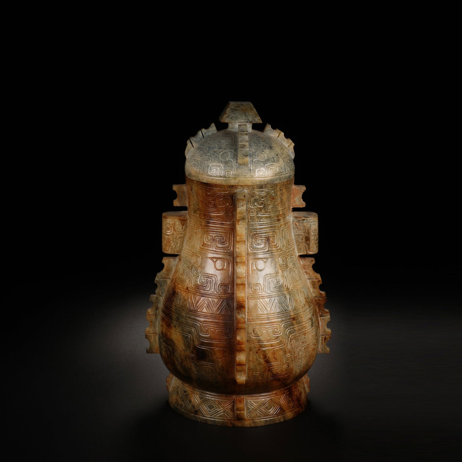 A CARVED JADE VESSEL WITH COVER HU (1 of 11)