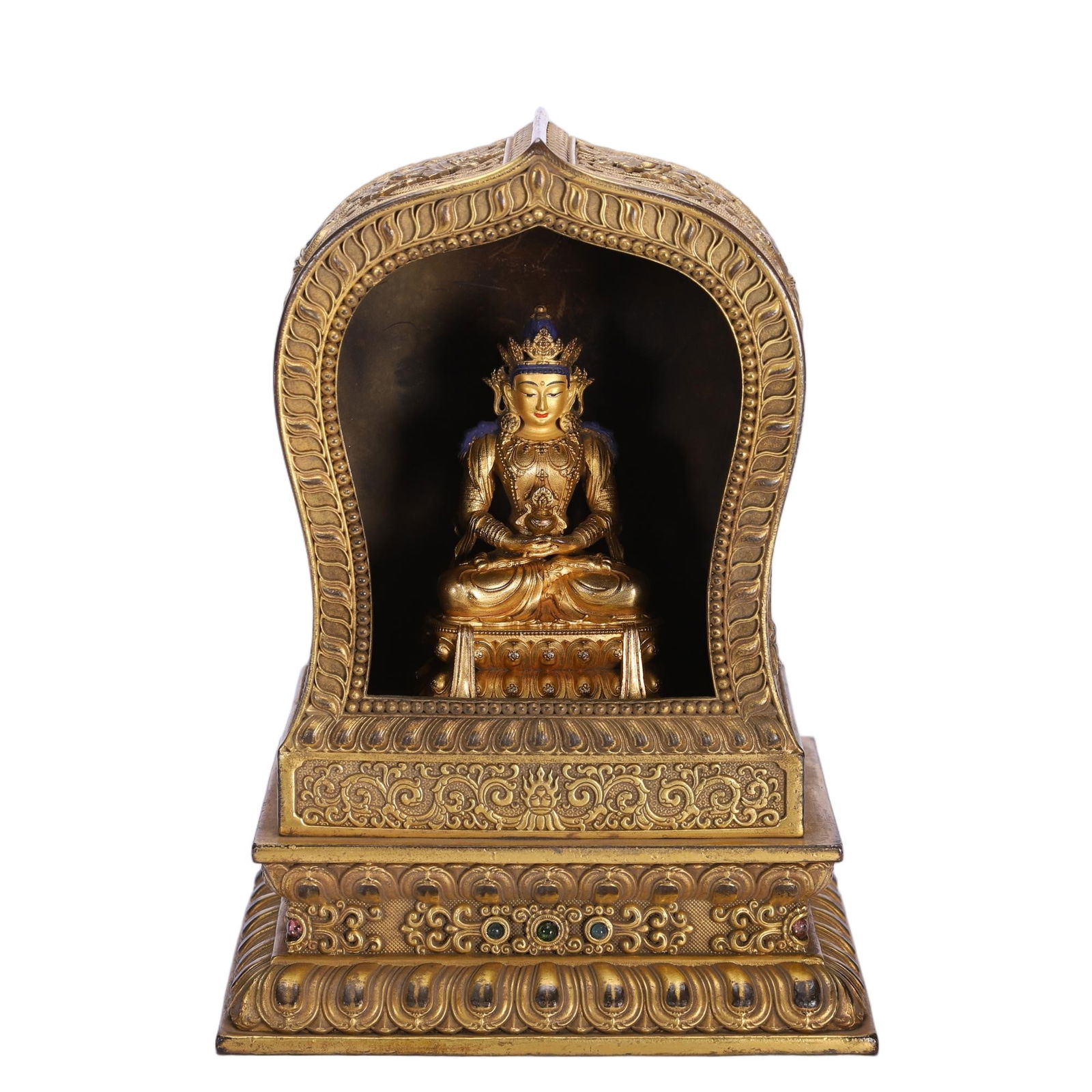 A BRONZE-GILT AMITAYUS WITH SHRINE (1 of 9)