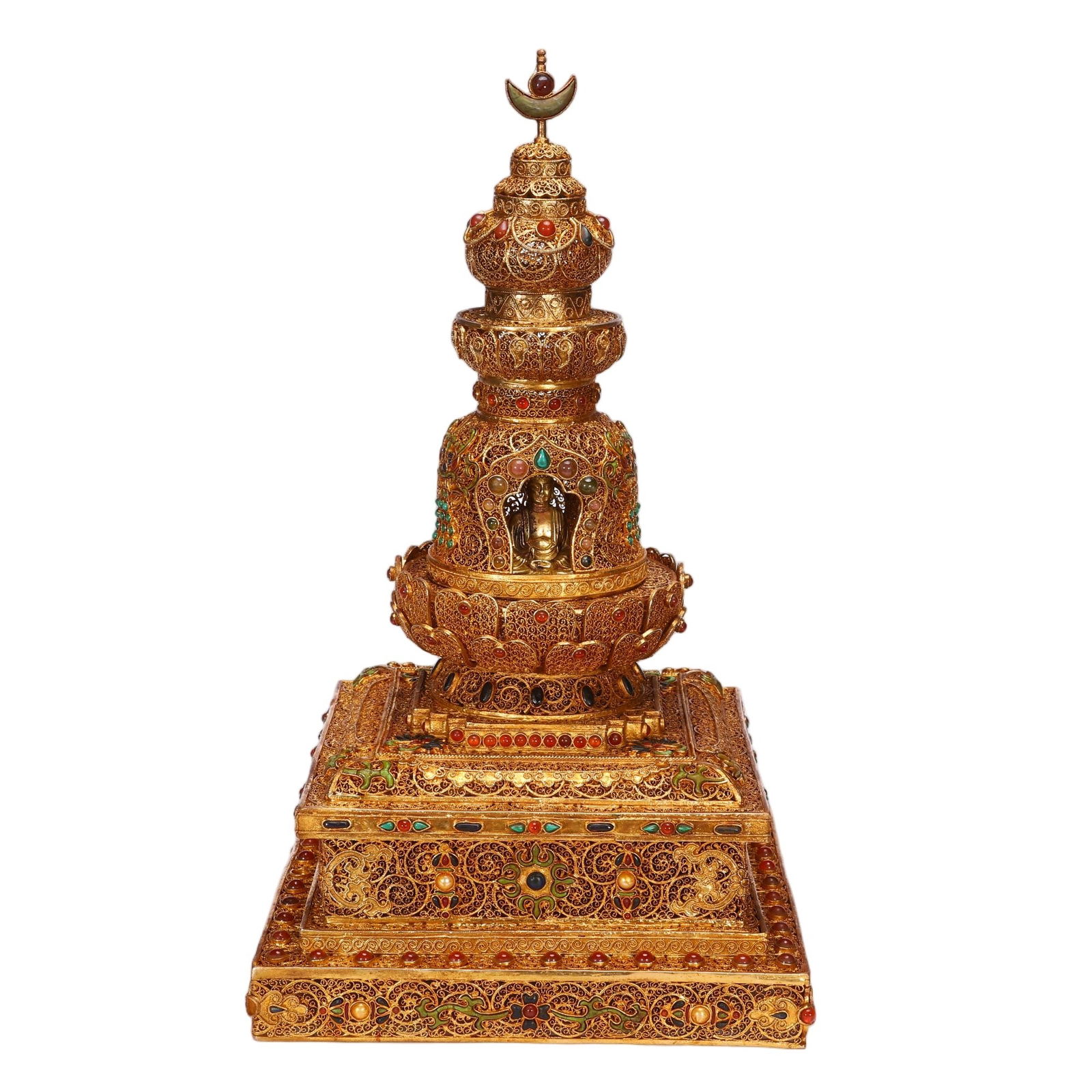 A HARDSTONES INLAID SILVER-GILT PAGODA (1 of 9)