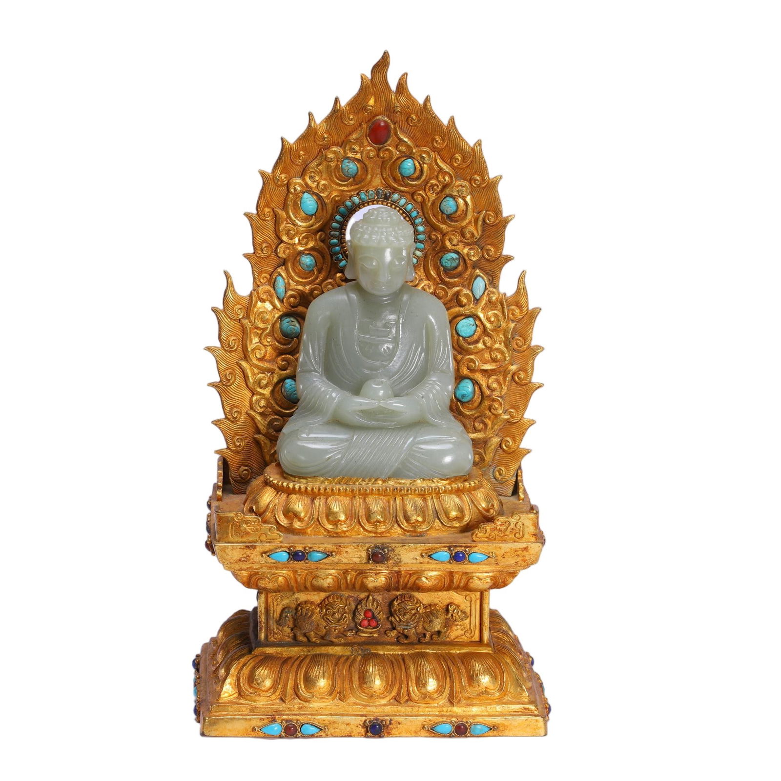 A FINE CARVED JADE BUDDHA WITH SHRINE (1 of 9)