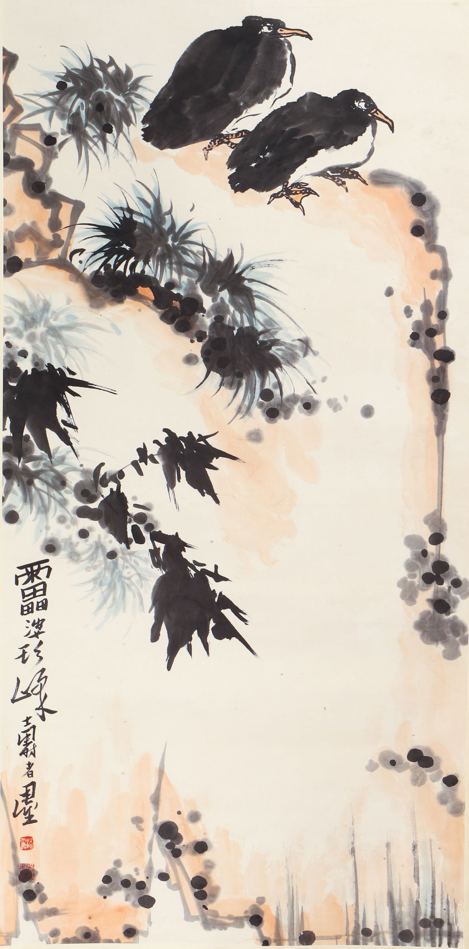 A CHINESE PAINTING OF RAVENS SIGNED PAN TIANSHOU (1 of 5)