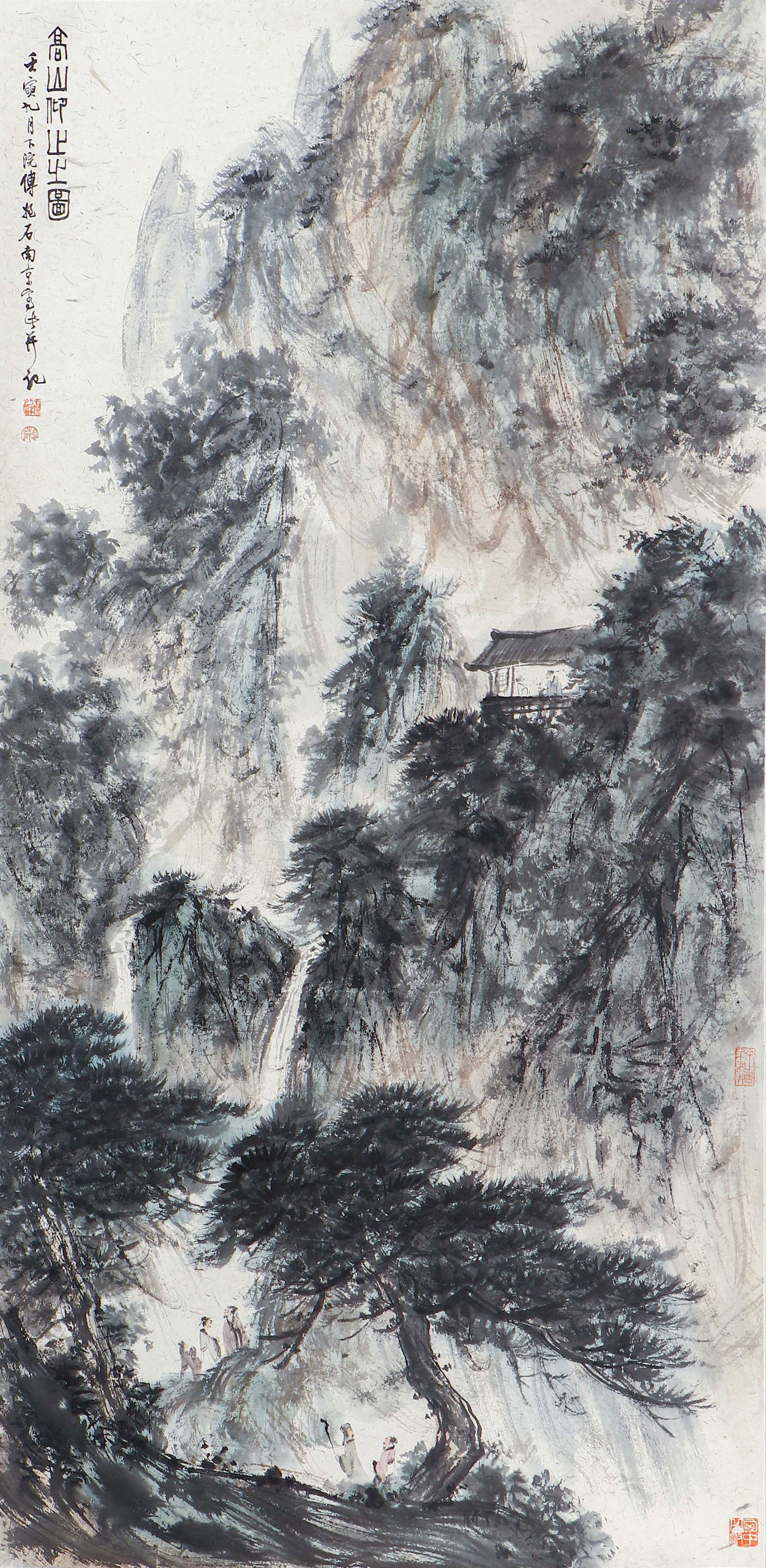 A CHINESE PAINTING OF SCHOLAR GATHERING SIGNED FU BAOSHI (1 of 7)