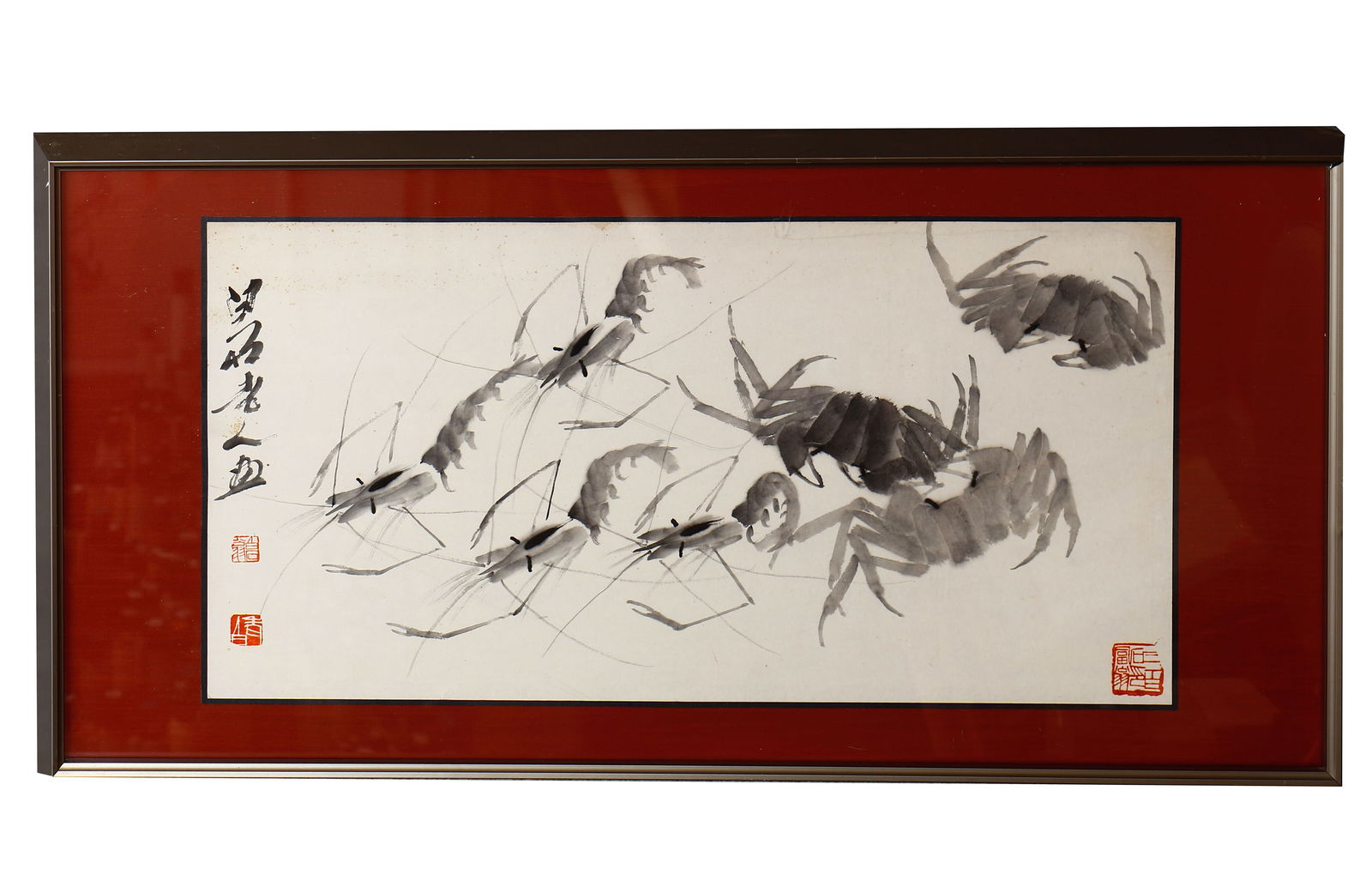 A CHINESE PAINTING OF CRAB AND SHRIMPS SIGNED QI BAISHI (1 of 3)