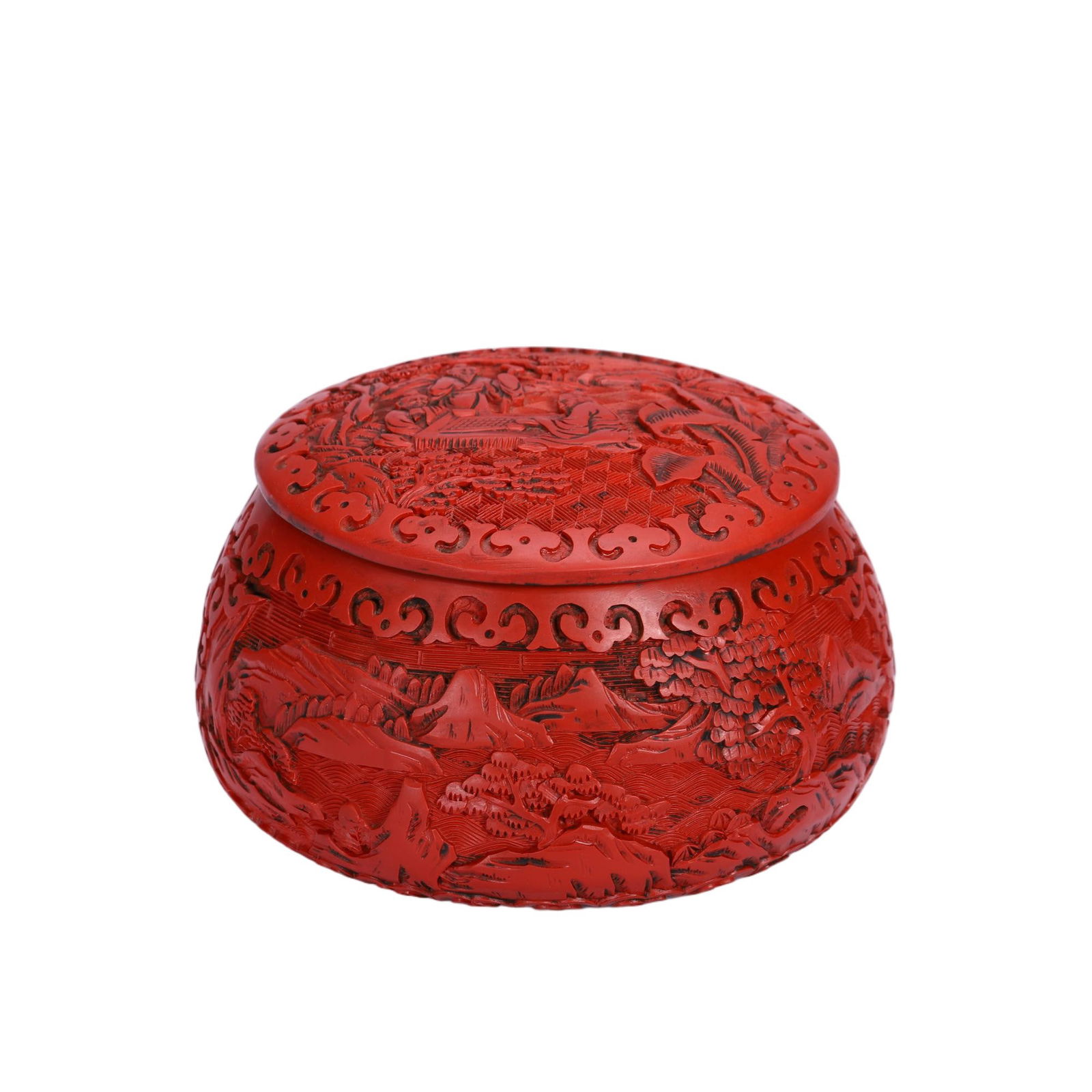 A CARVED CINNABAR LACQUER CHESS BOX WITH COVER (1 of 9)