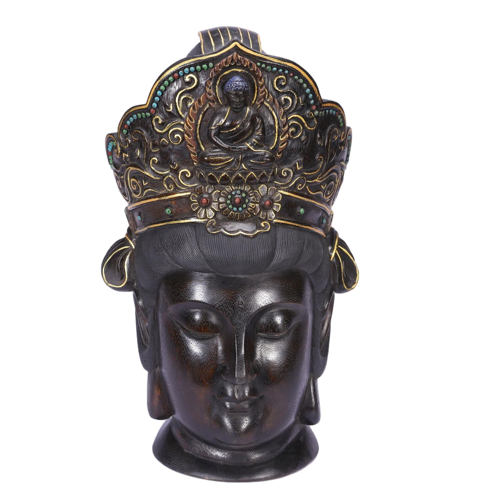 A HARDSTONES INLAID ALOESWOOD CHENXIANG BODHISATTVA HEAD (1 of 9)