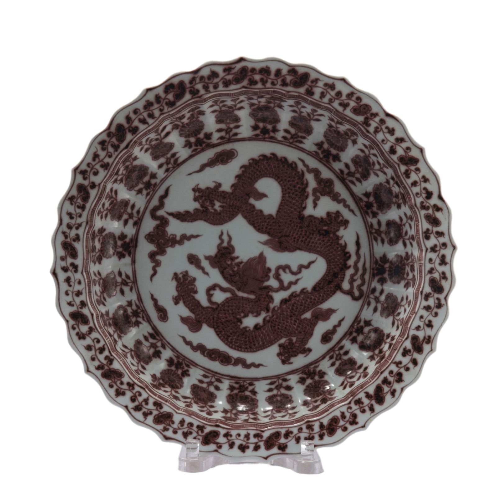 A UNDERGLAZE RED PORCELAIN DISH (1 of 10)