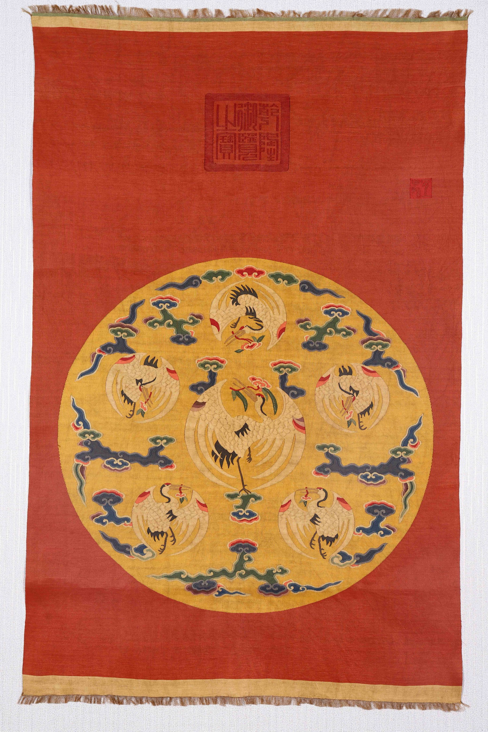 A CHINESE KESI EMBROIDERED CRANES HANGING PANEL (1 of 9)