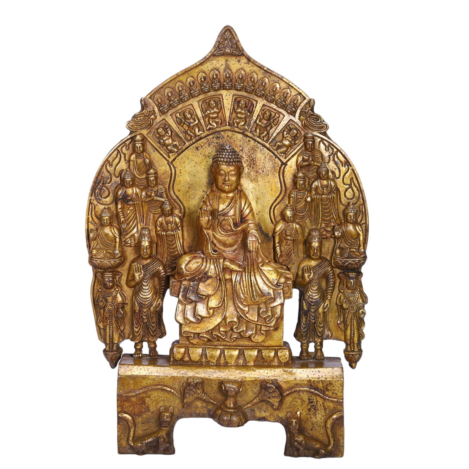 A BRONZE-GILT BUDDHA WITH ACOLYTES (1 of 10)
