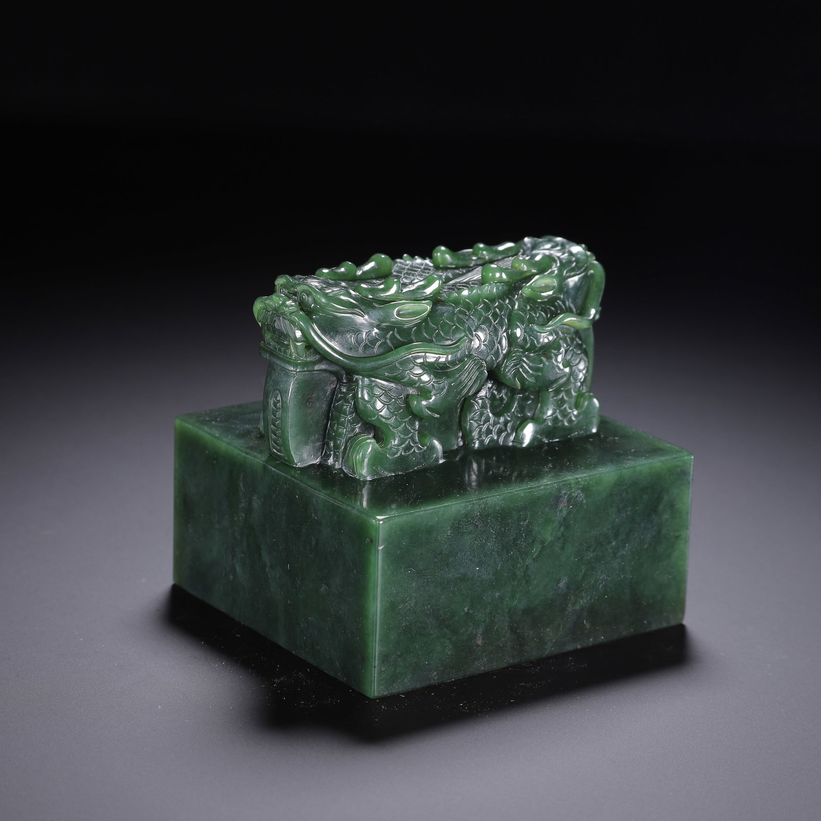 CHINESE SPINACH GREEN HETIAN JADE DRAGON SEAL (1 of 9)