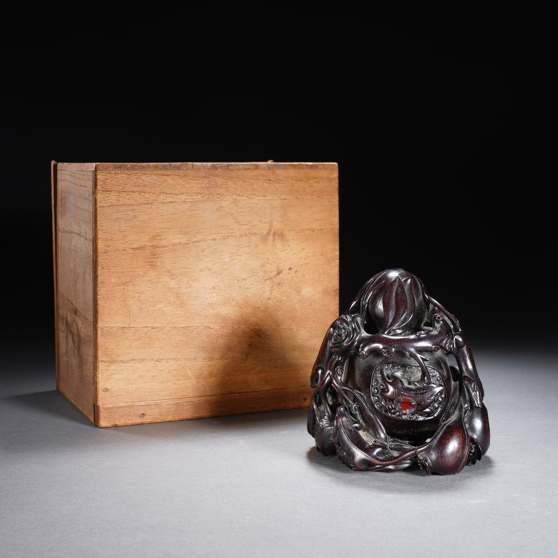 A CHINESE ZITAN PEACH CARVING (1 of 7)