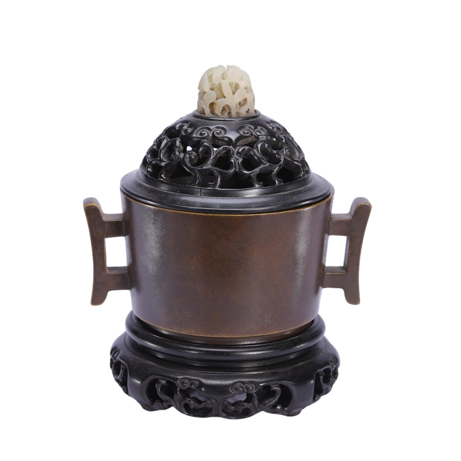 A CHINESE BRONZE CENSER WITH JADE FINIAL (1 of 9)