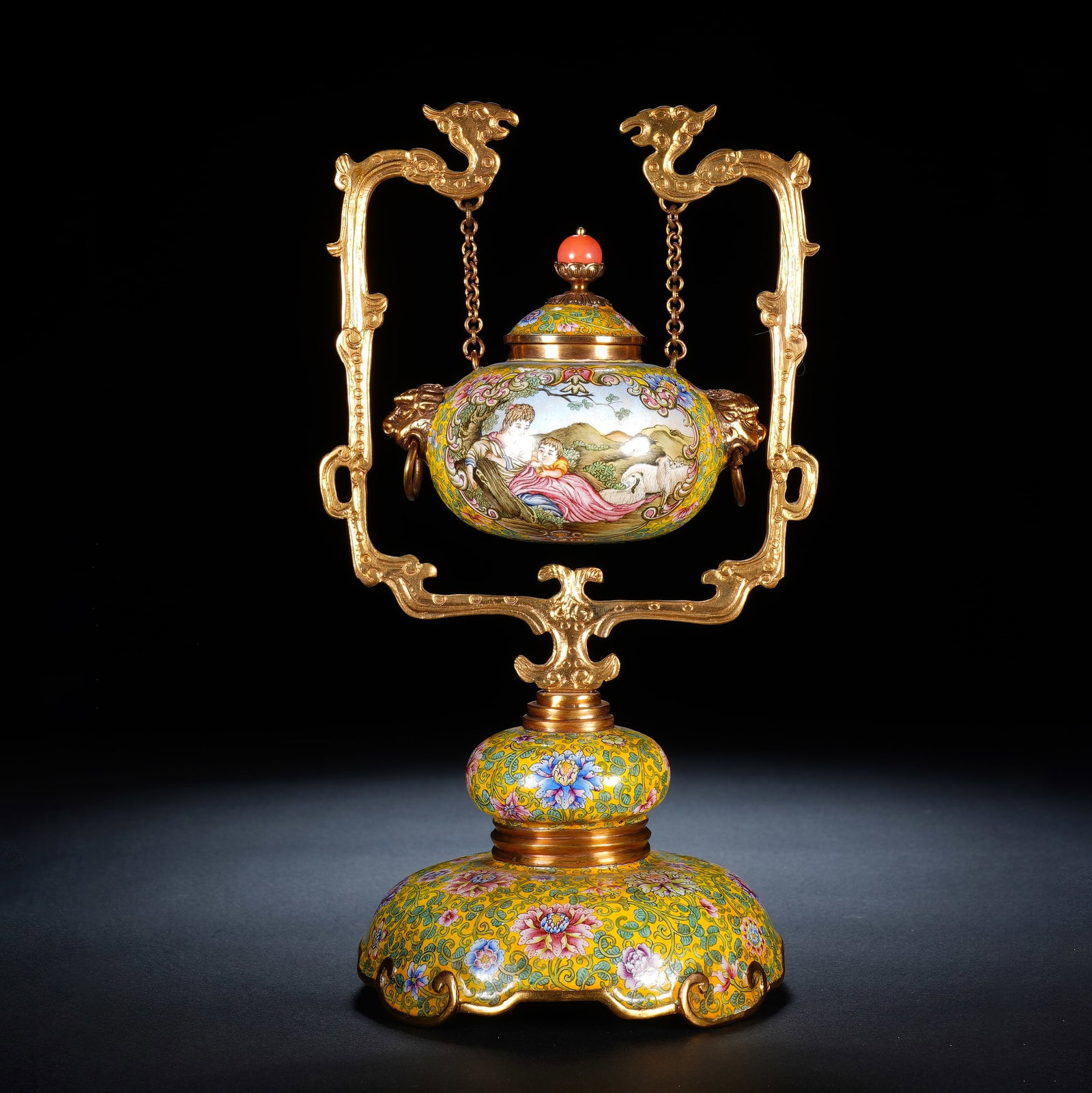 A CHINESE PAINTED ENAMEL HANGING TEAPOT (1 of 9)