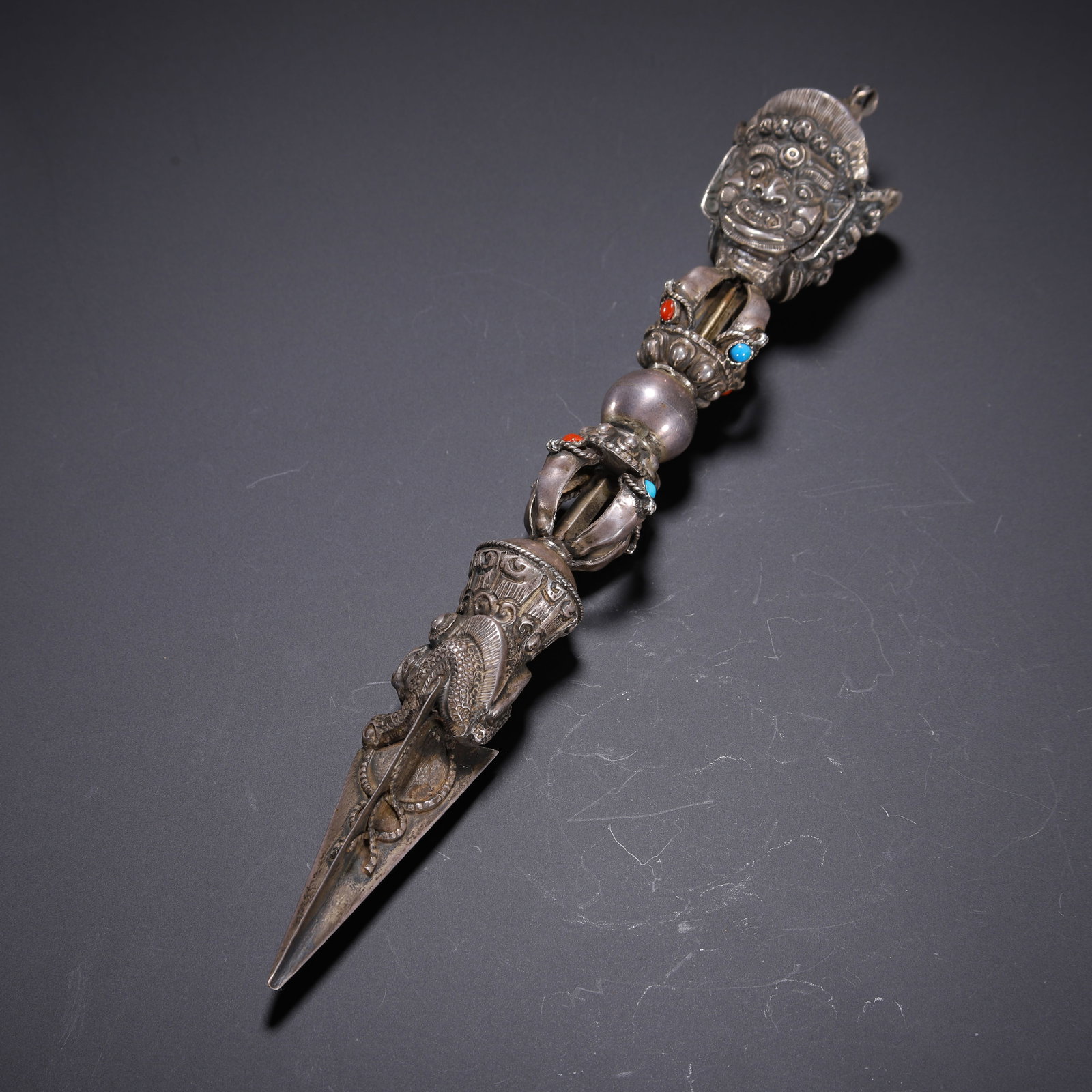 CHINESE TIBETAN SILVER PHURBA DAGGER (1 of 9)