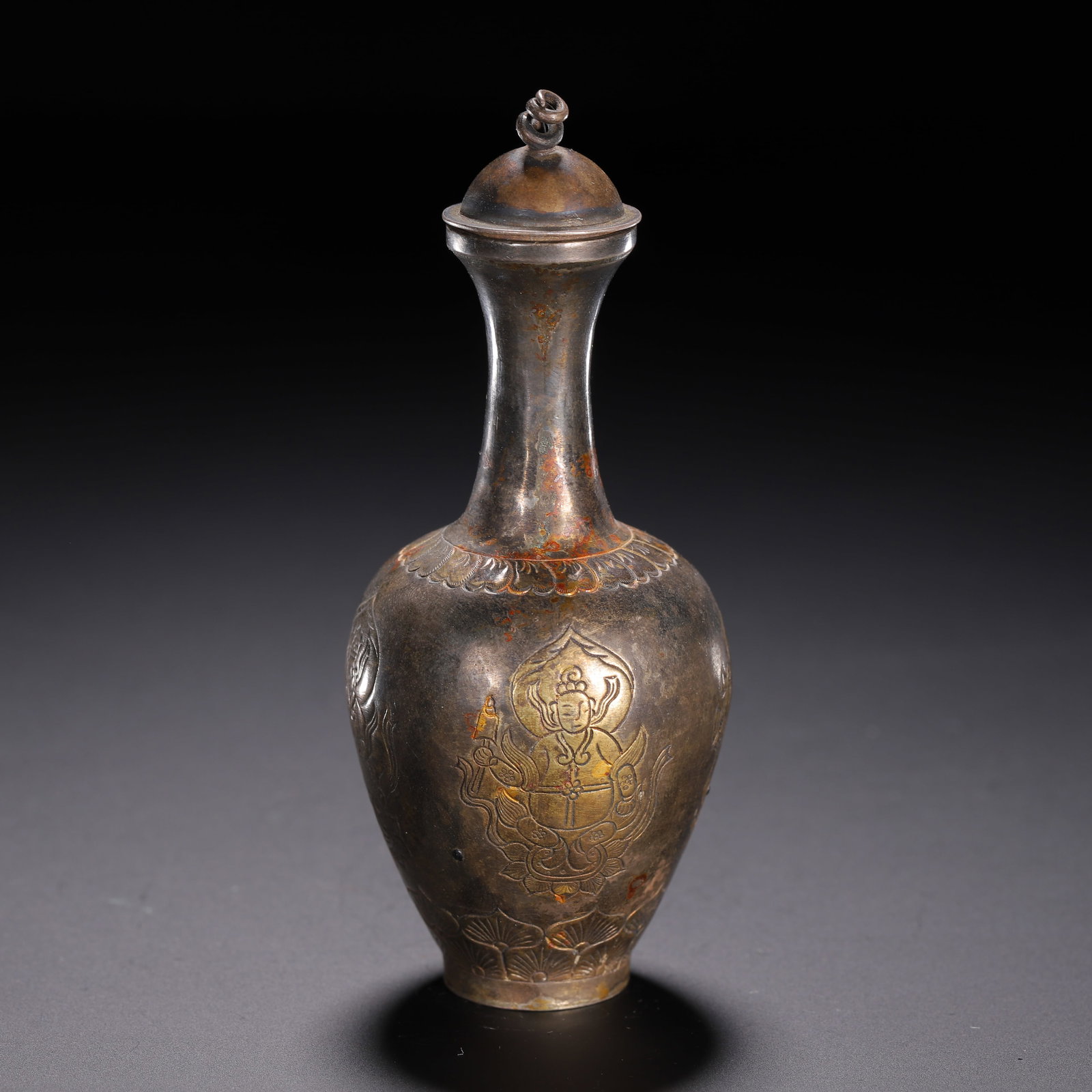 CHINESE GILT-SILVER VASE WITH BUDDHIST DEITY MOTIFS (1 of 9)