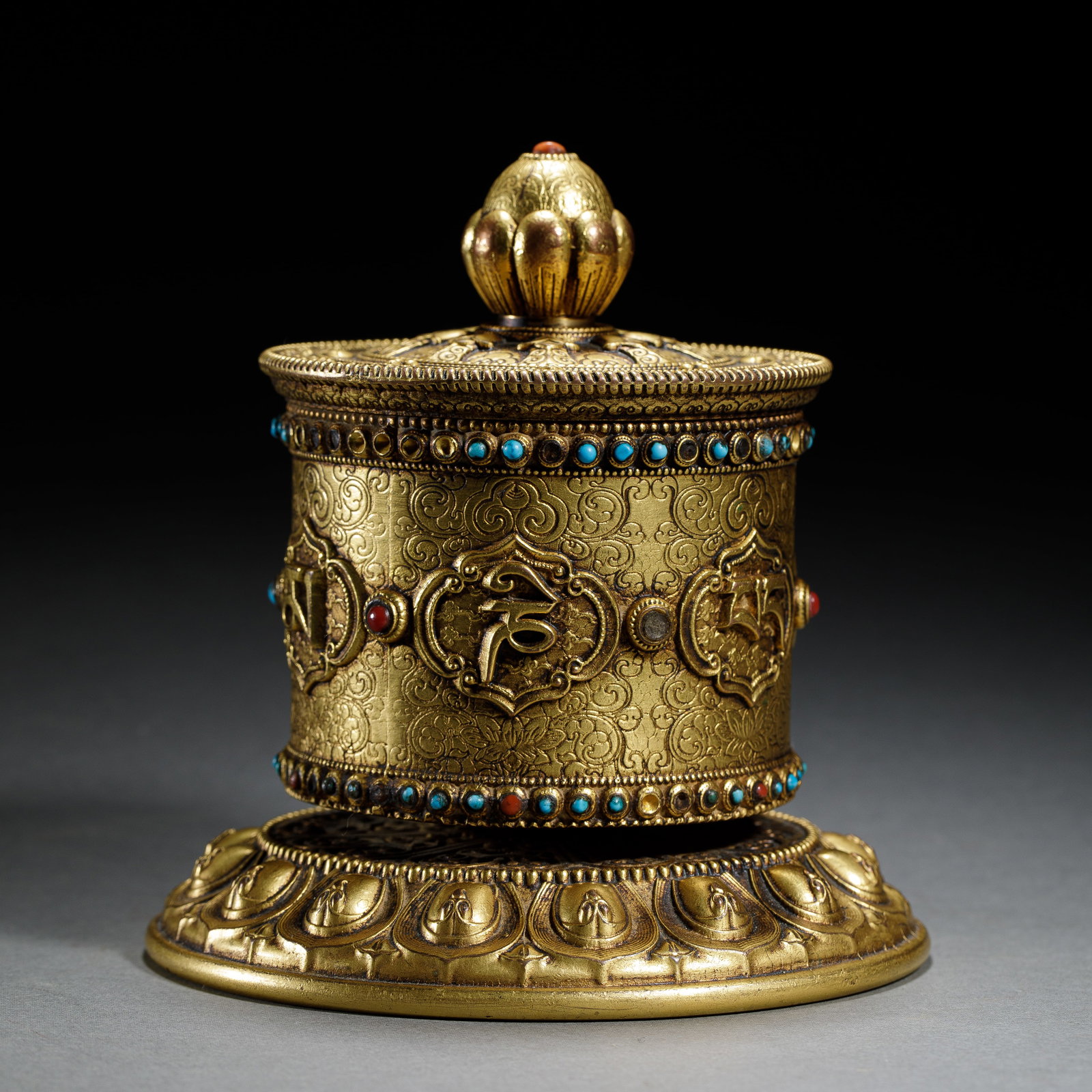 CHINESE GILT-BRONZE PRAYER WHEEL BOX (1 of 7)