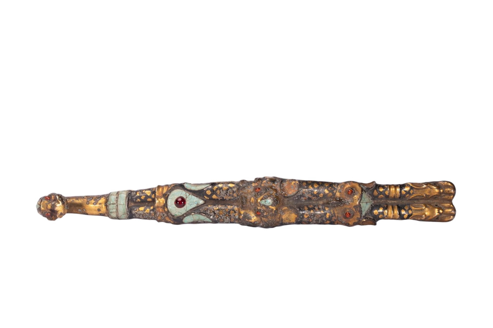 Chinese Gold and Silver Inlaid Turquoise-Inlaid Belt Hook (1 of 10)