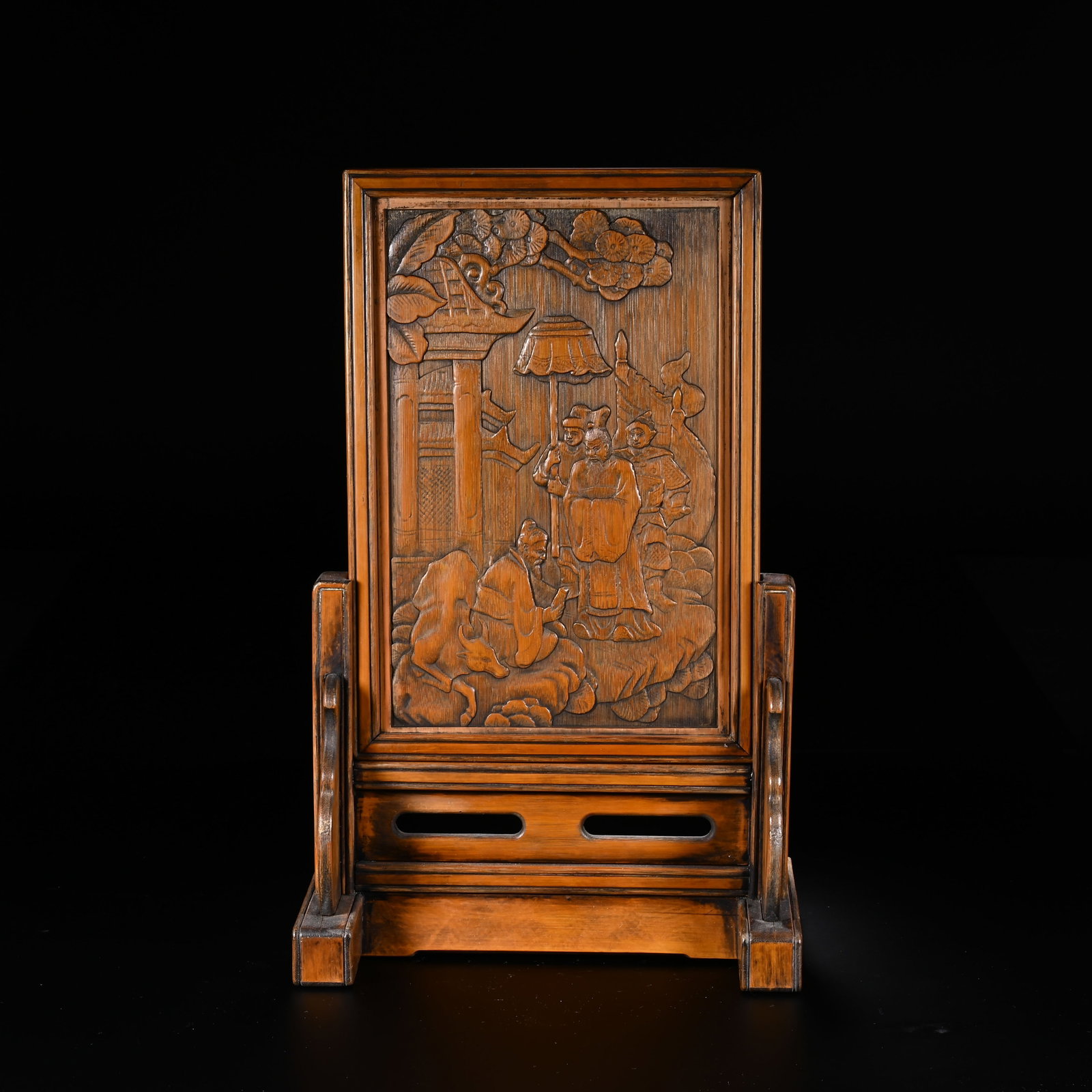 Chinese Carved Bamboo Table Screen with Scholar Scene (1 of 10)