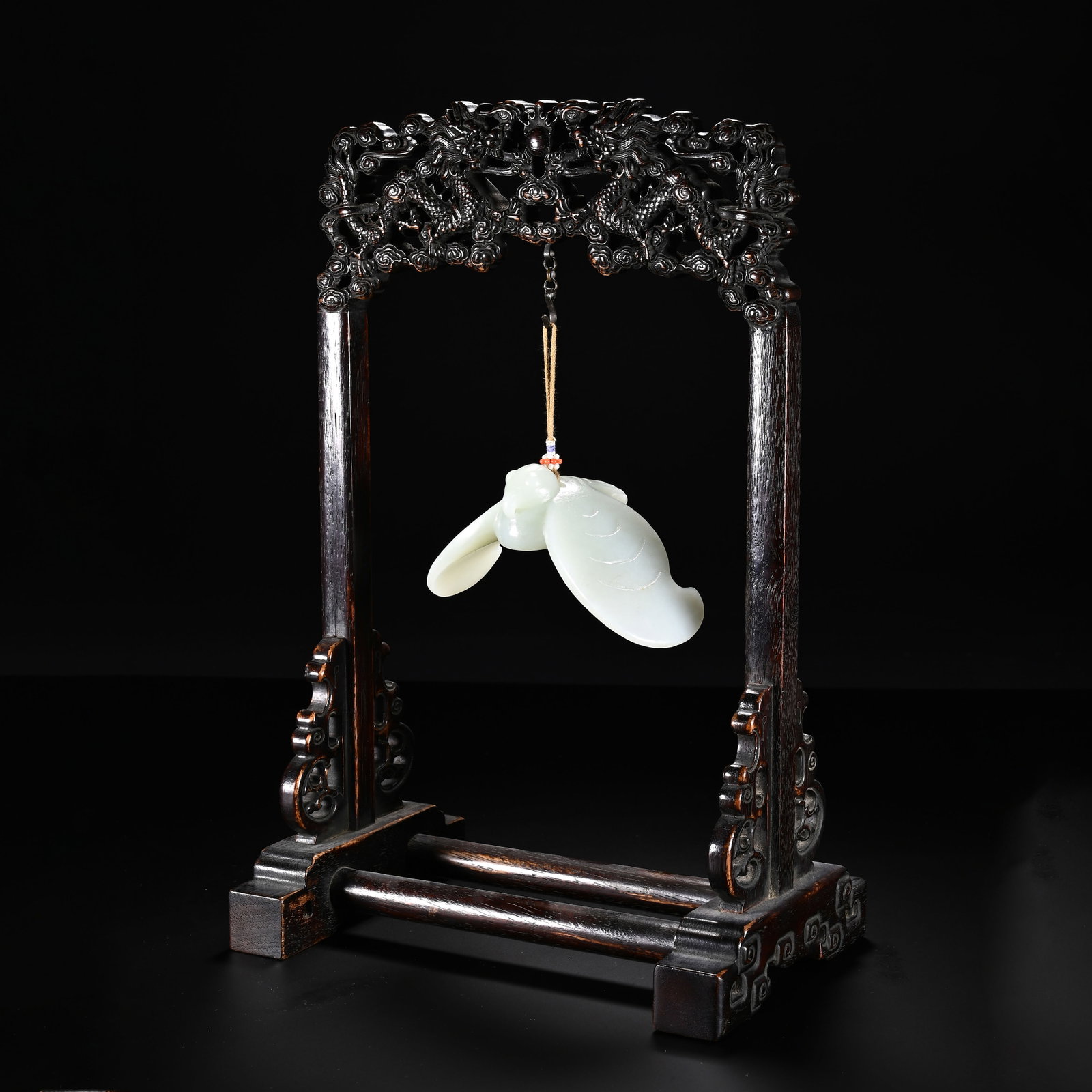 Chinese Hetian Jade Eagle Ornament with Zitan Stand (1 of 6)