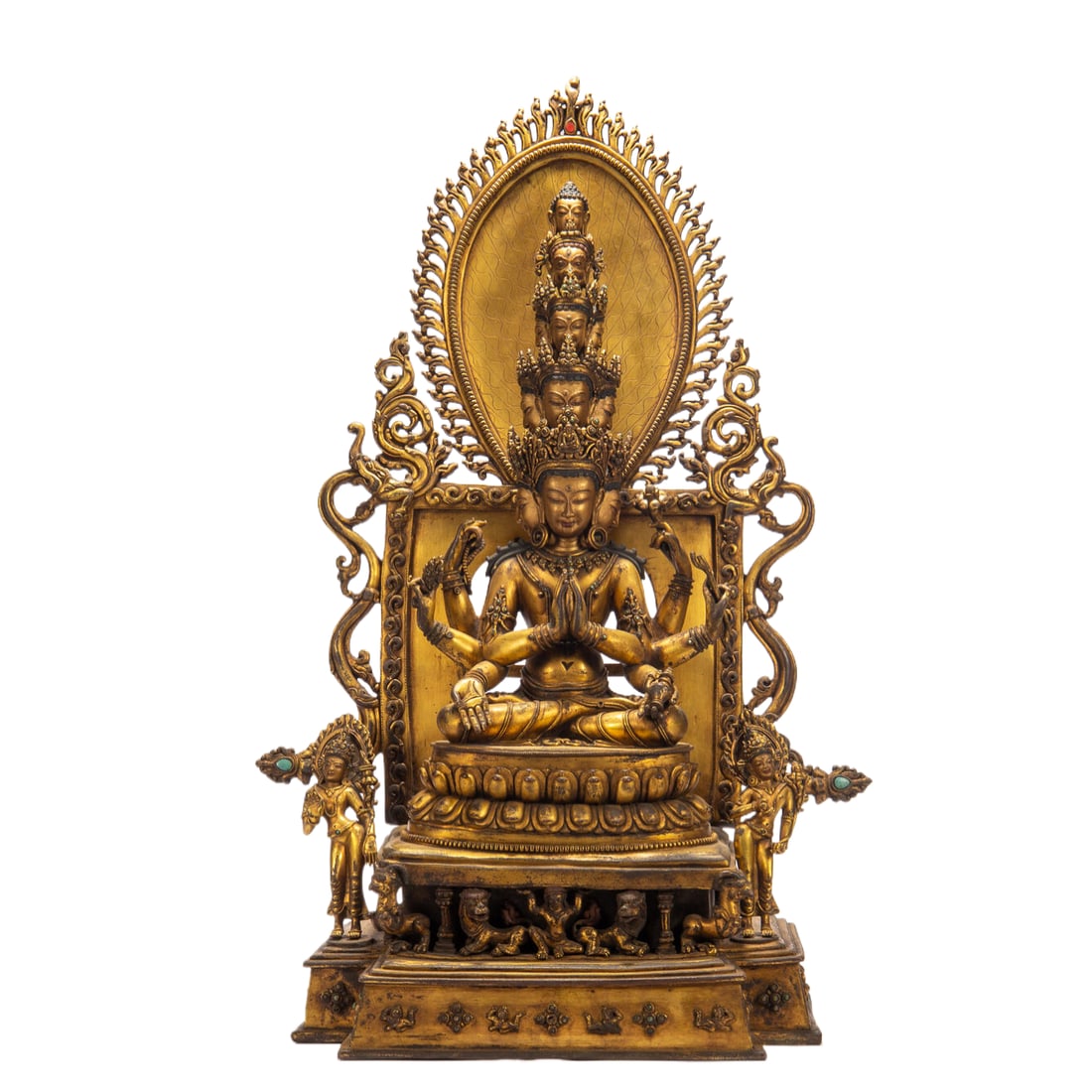 Chinese Gilt-Bronze Multi-Headed Deity Statue (1 of 11)
