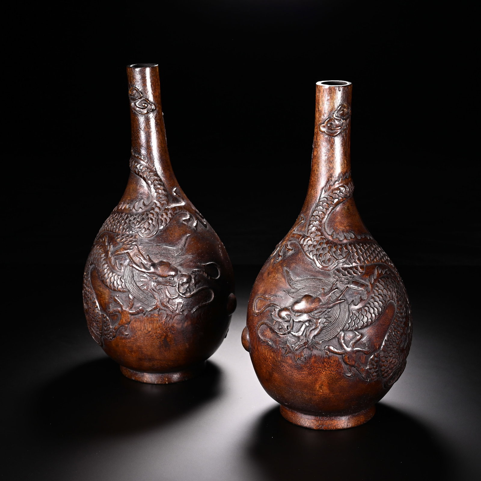 A Pair of Chinese Chenxiang Dragon Vases (1 of 7)