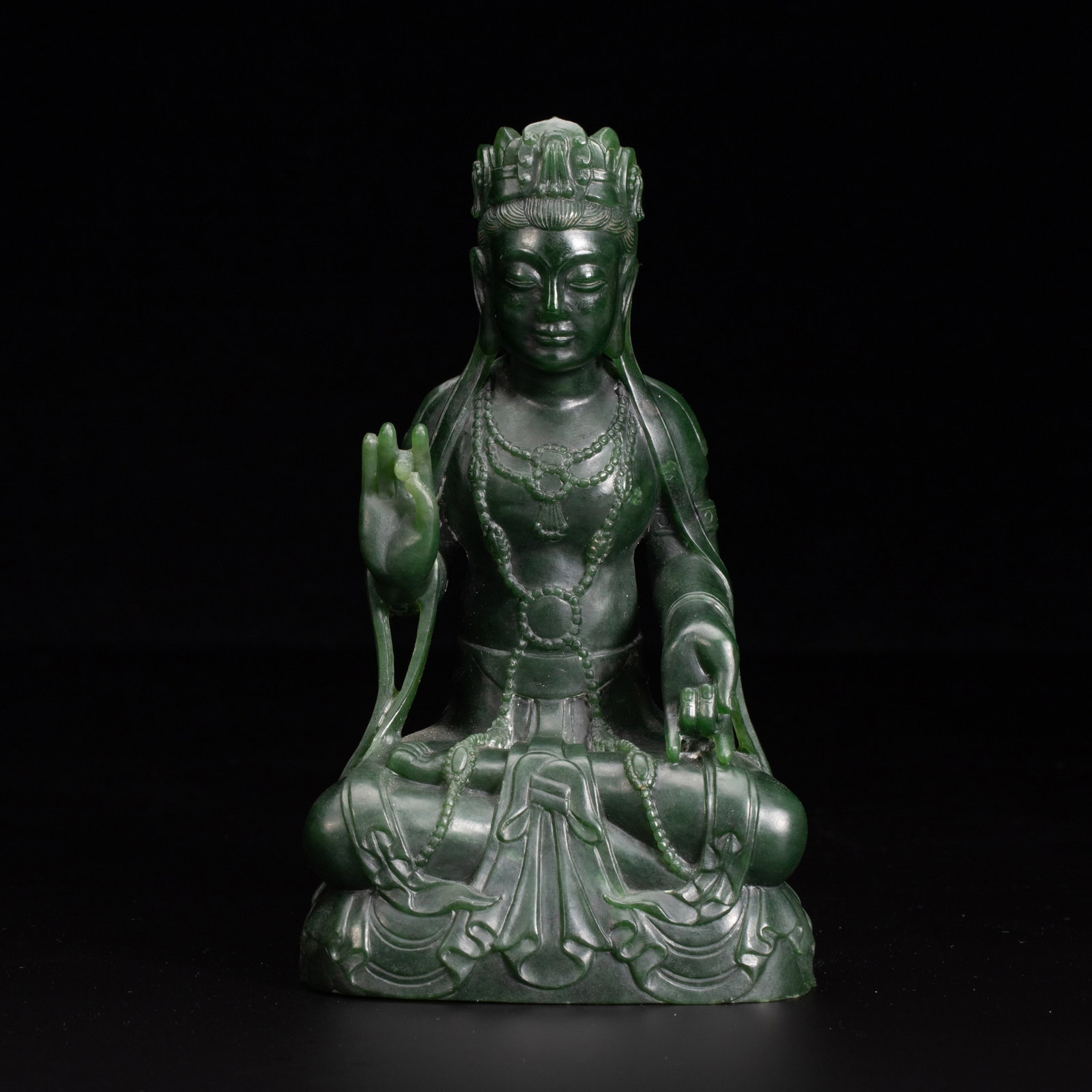 Chinese Spinach Jade Guanyin Statue (1 of 9)
