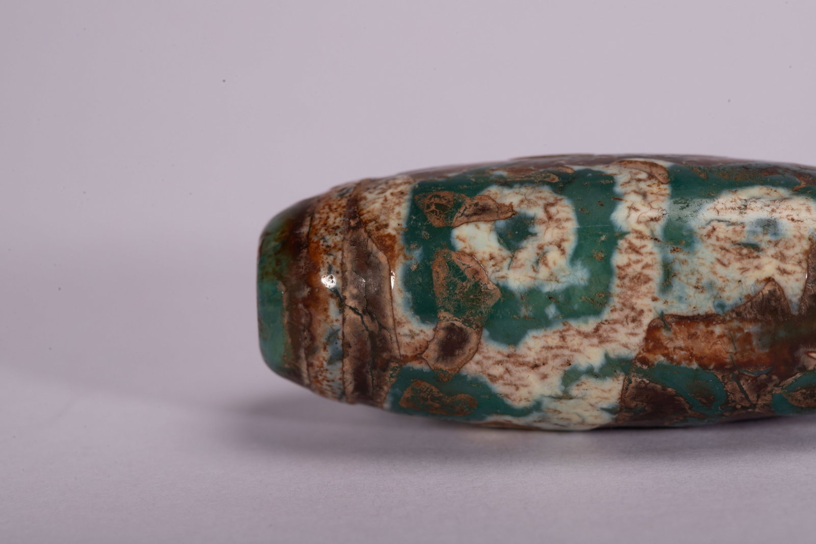 Chinese Green Patterned Dzi Bead - 2