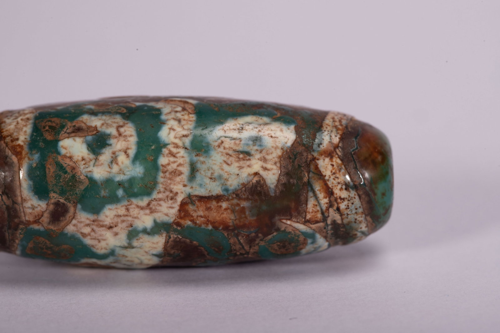Chinese Green Patterned Dzi Bead - 3