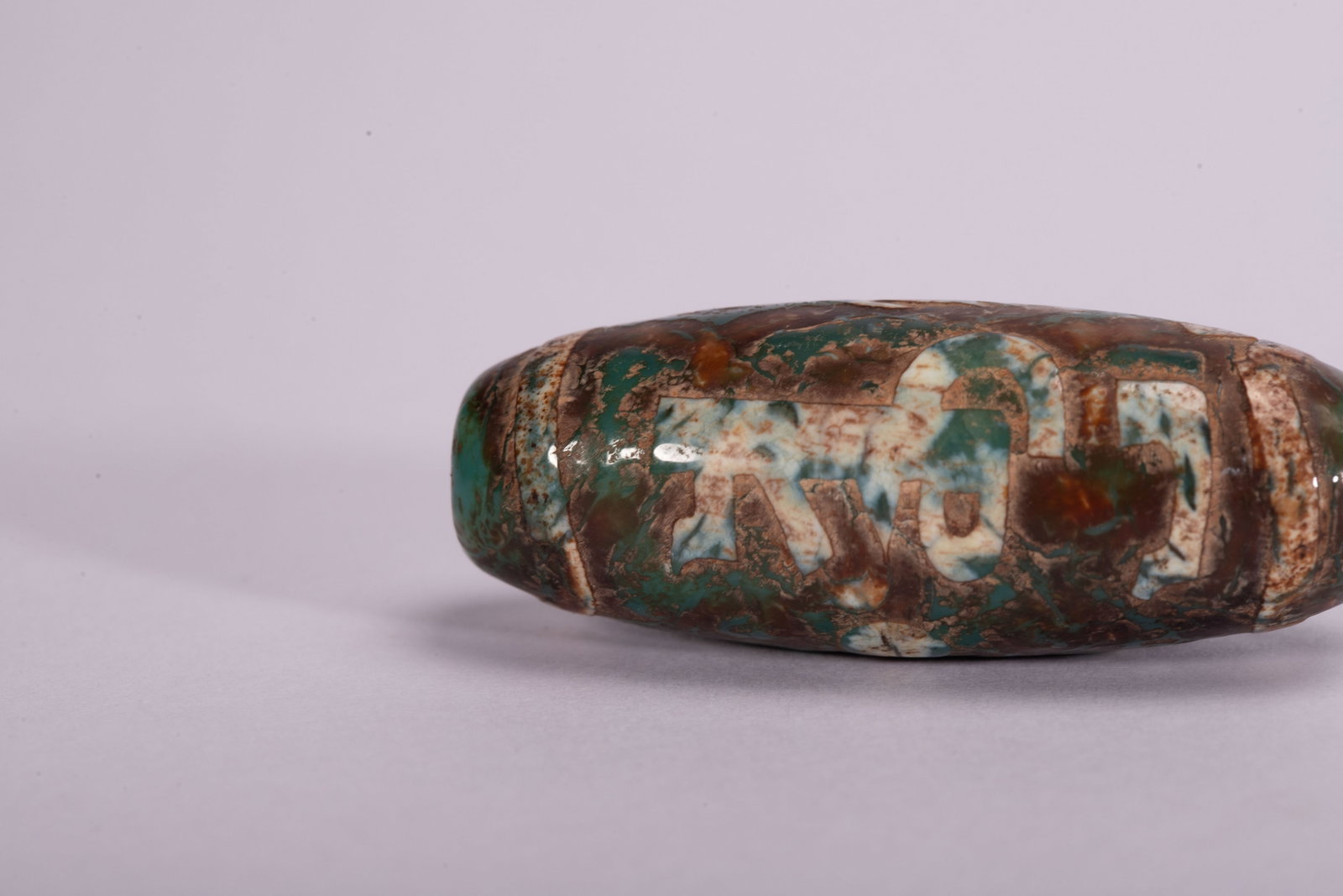 Chinese Green Patterned Dzi Bead - 5