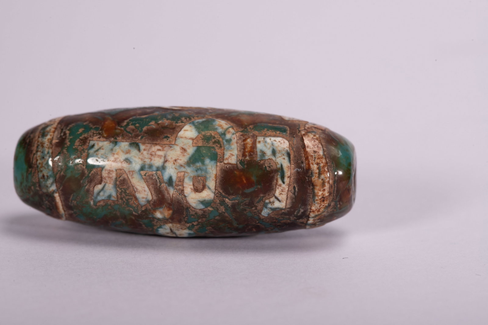 Chinese Green Patterned Dzi Bead - 6