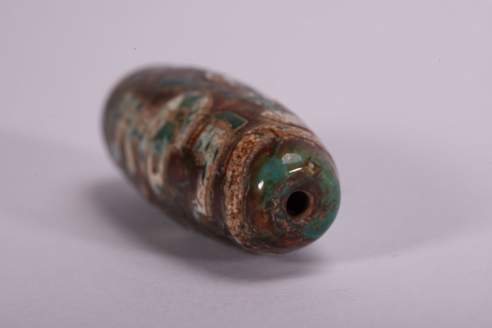 Chinese Green Patterned Dzi Bead - 7