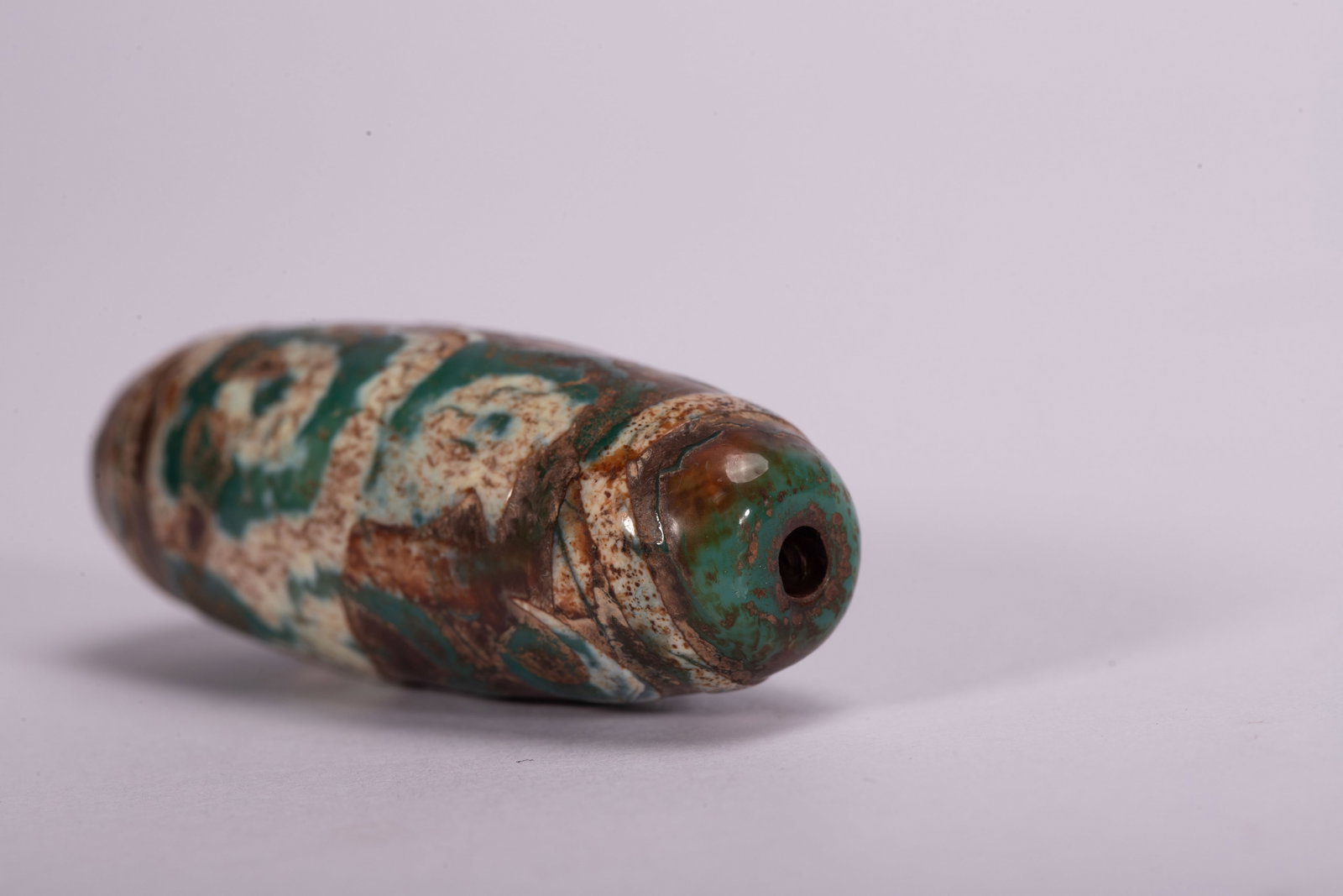 Chinese Green Patterned Dzi Bead - 8