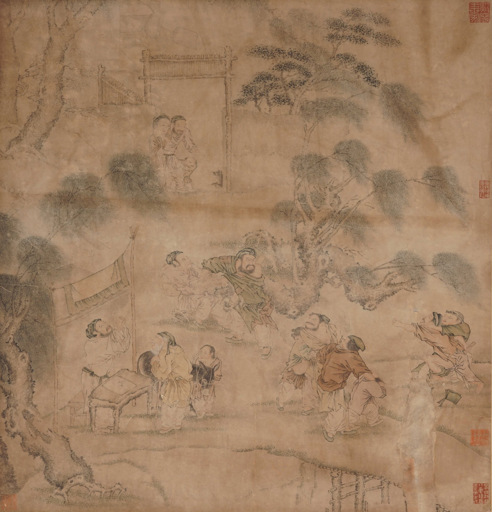 A CHINESE PAINTING OF CLASSICAL FIGURES, ANONYMOUS: A CHINESE PAINTING OF CLASSICAL FIGURES, ANONYMOUS Ink and colour on silk, framed painting. This elegant anonymous figure painting portrays ancient Chinese characters in traditional attire. Fine and