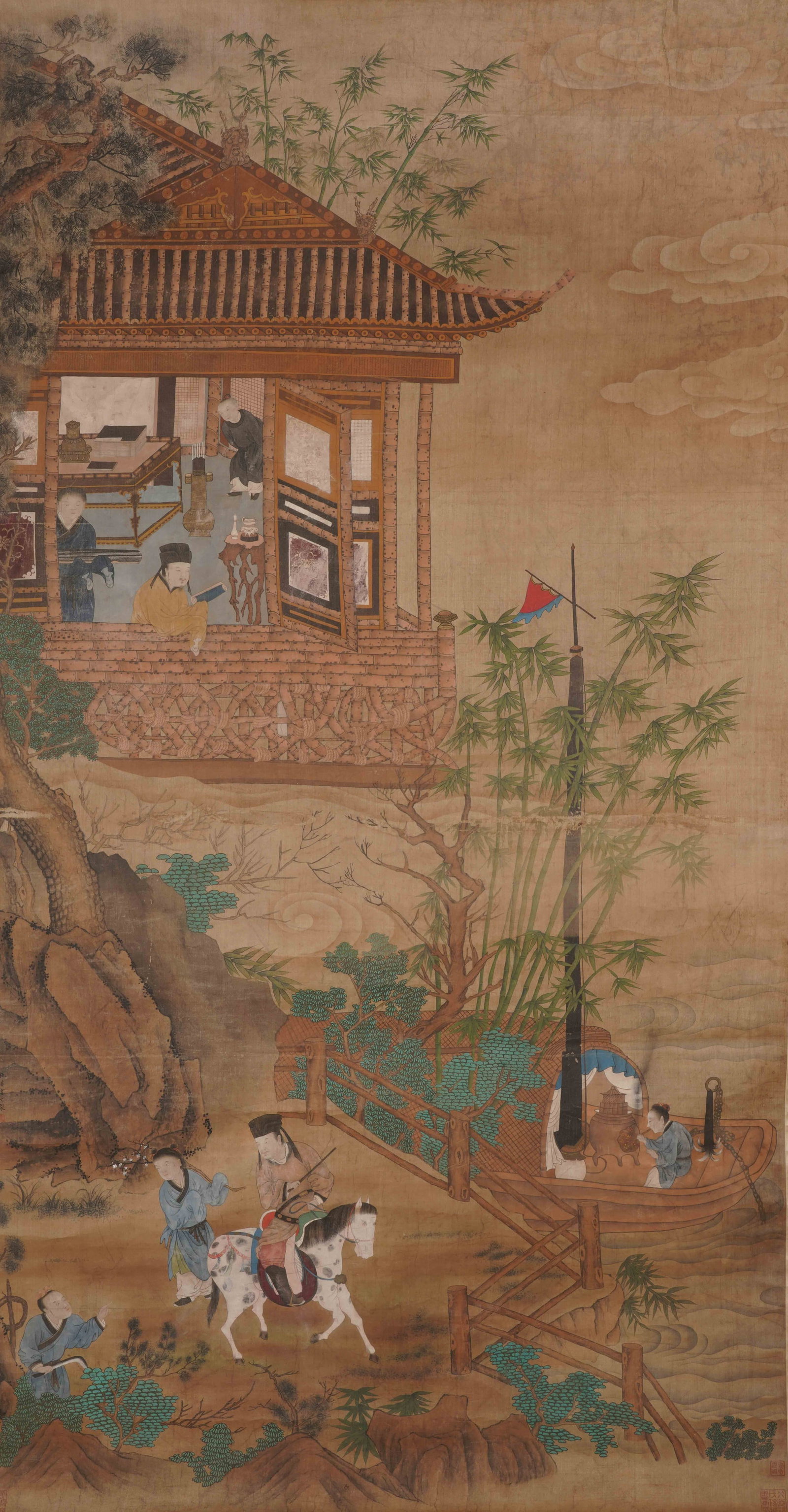 A CHINESE PAINTING OF GARDEN AND FIGURES, SIGNED QIU YING (1 of 8)