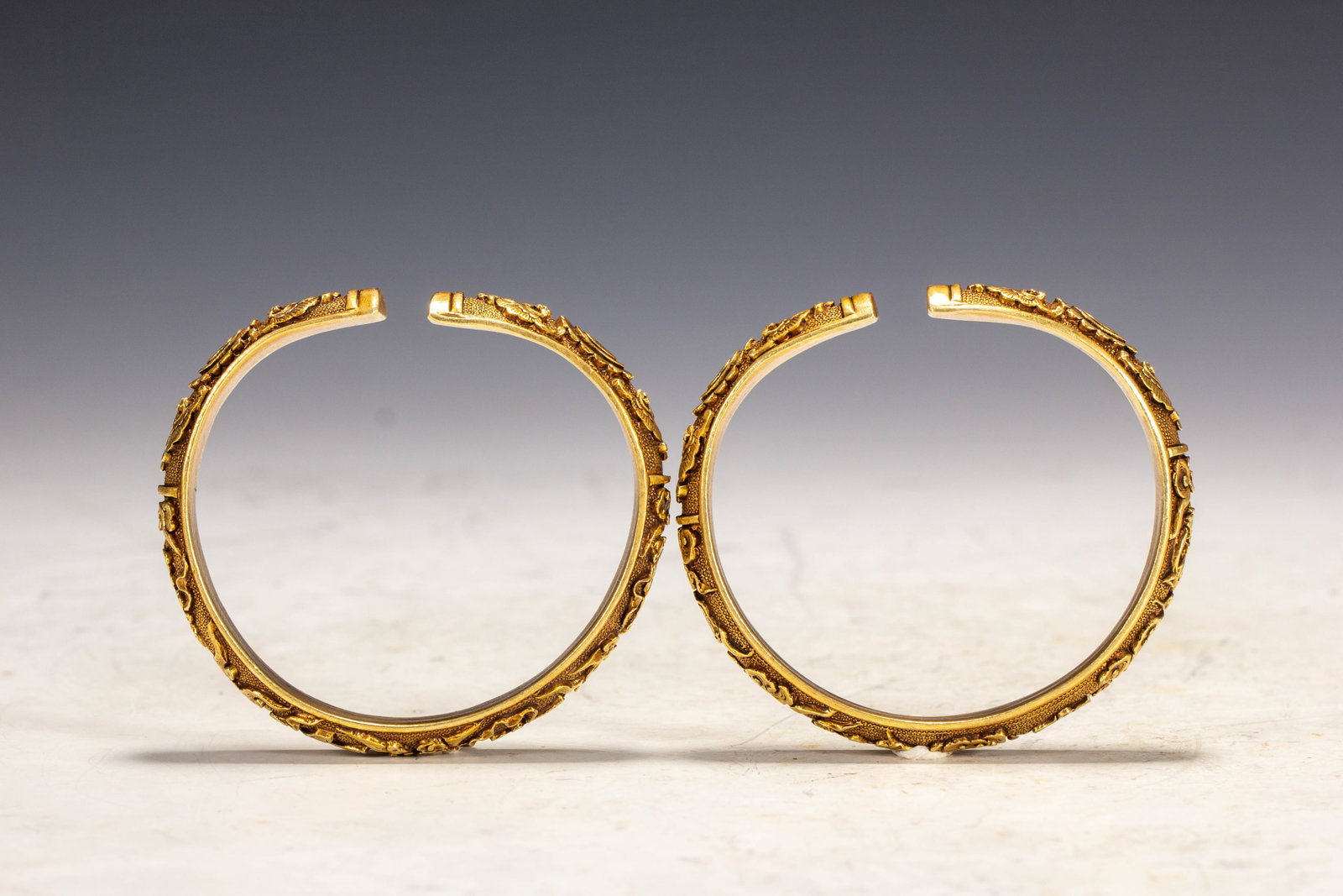 A Pair of Chinese Gilt Bronze Bangles (1 of 8)